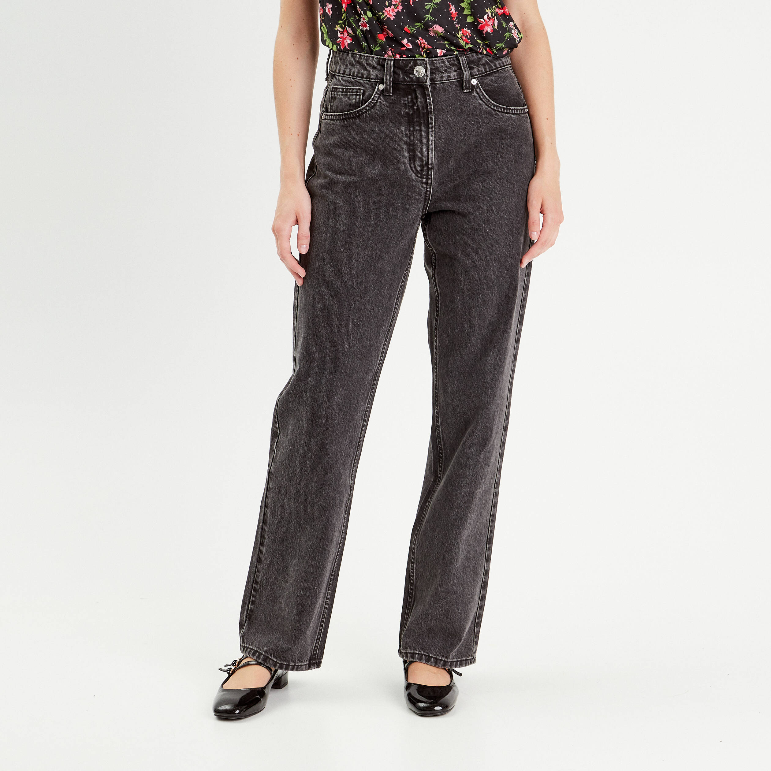 Jeans droit 5 poches denim noir femme