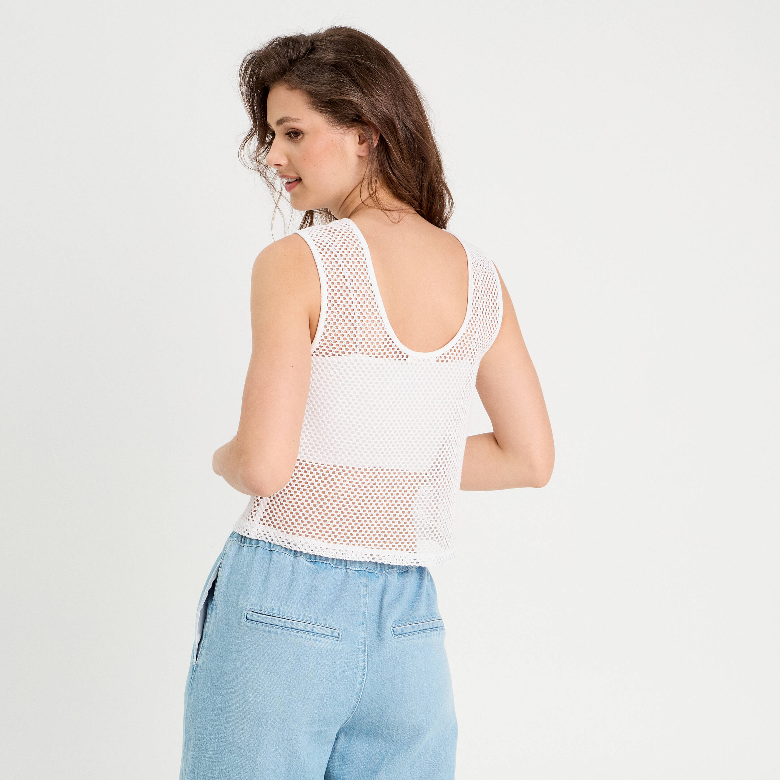 D&eacute;bardeur effet crochet blanc femme
