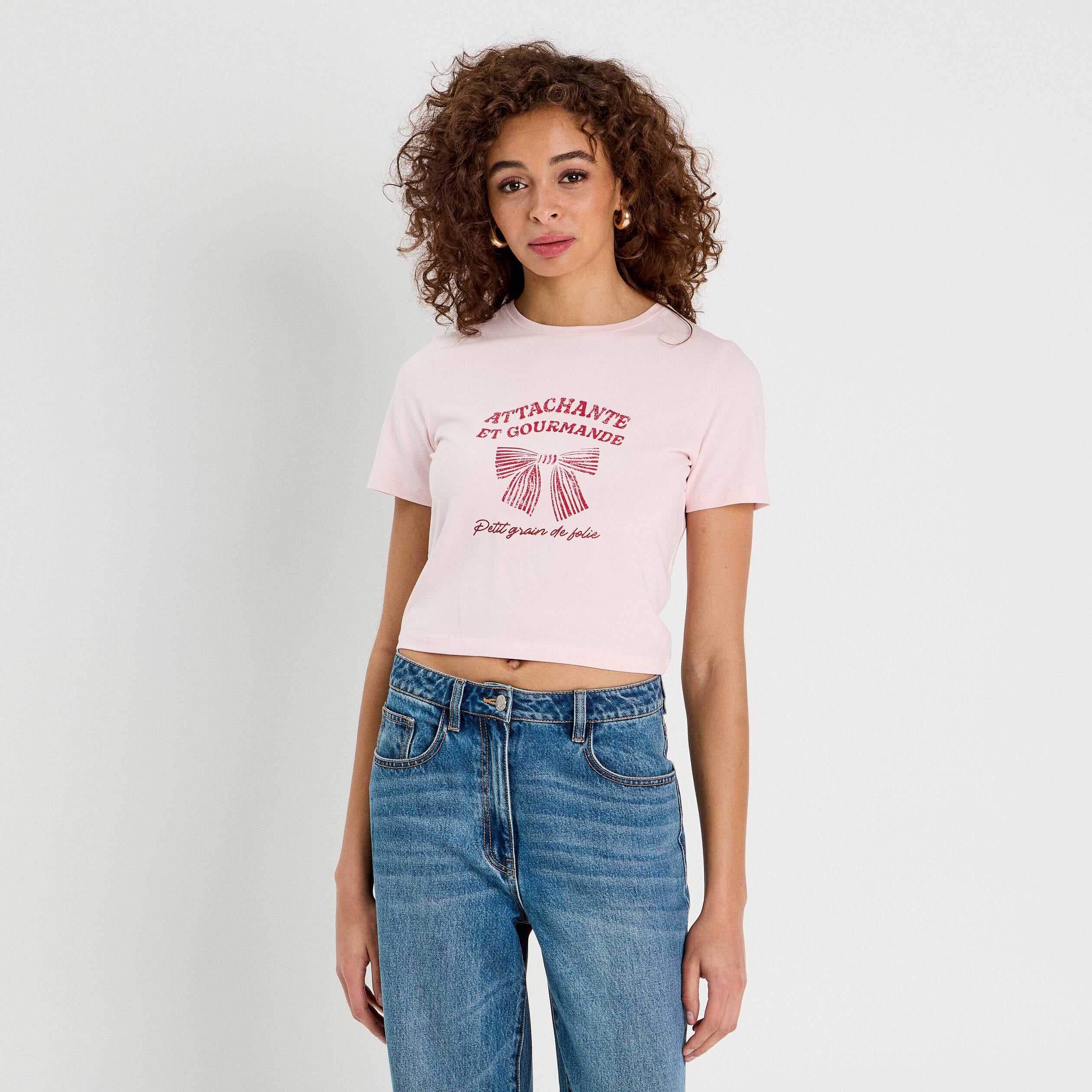T-shirt cropped rose clair femme