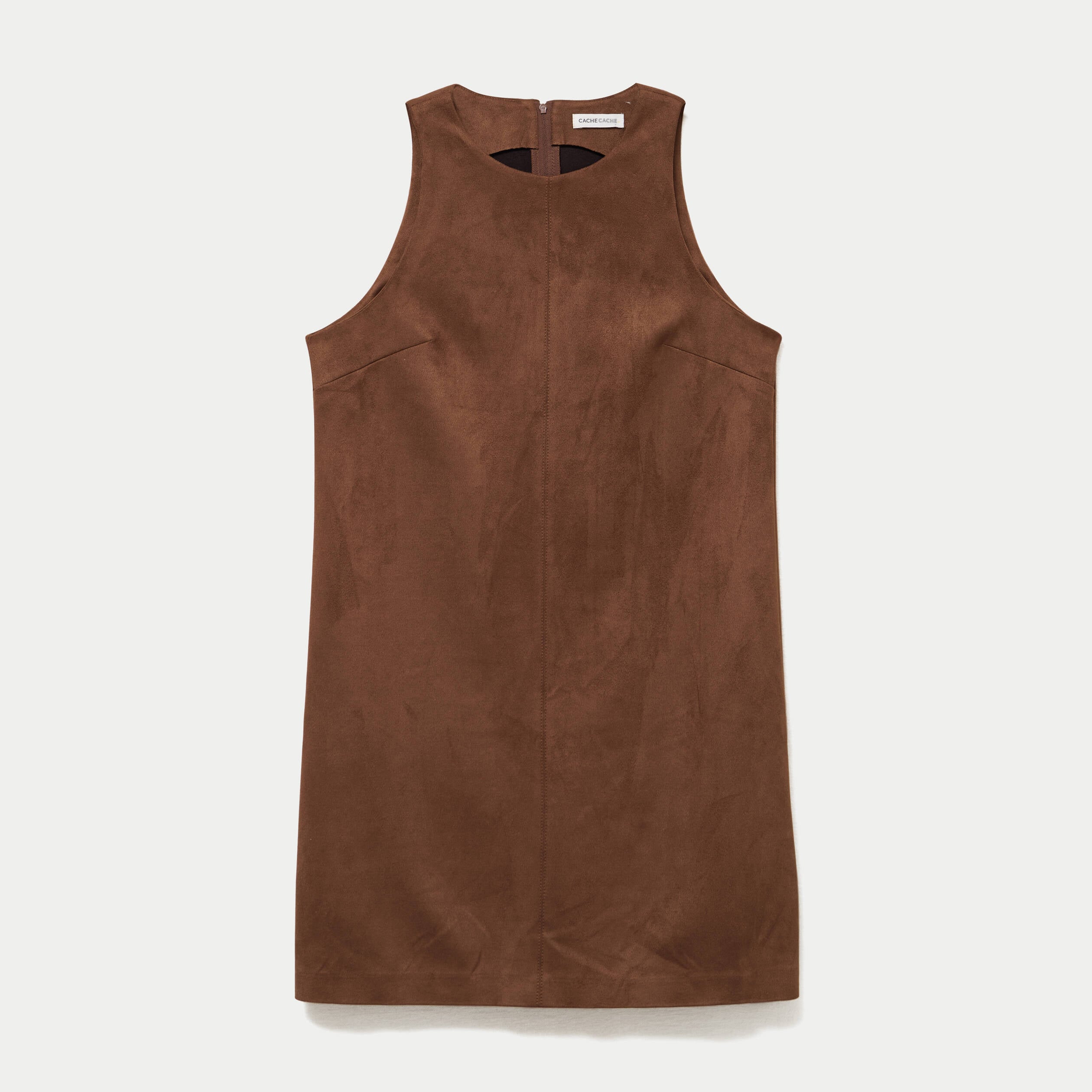 Robe courte droite sans manches marron femme