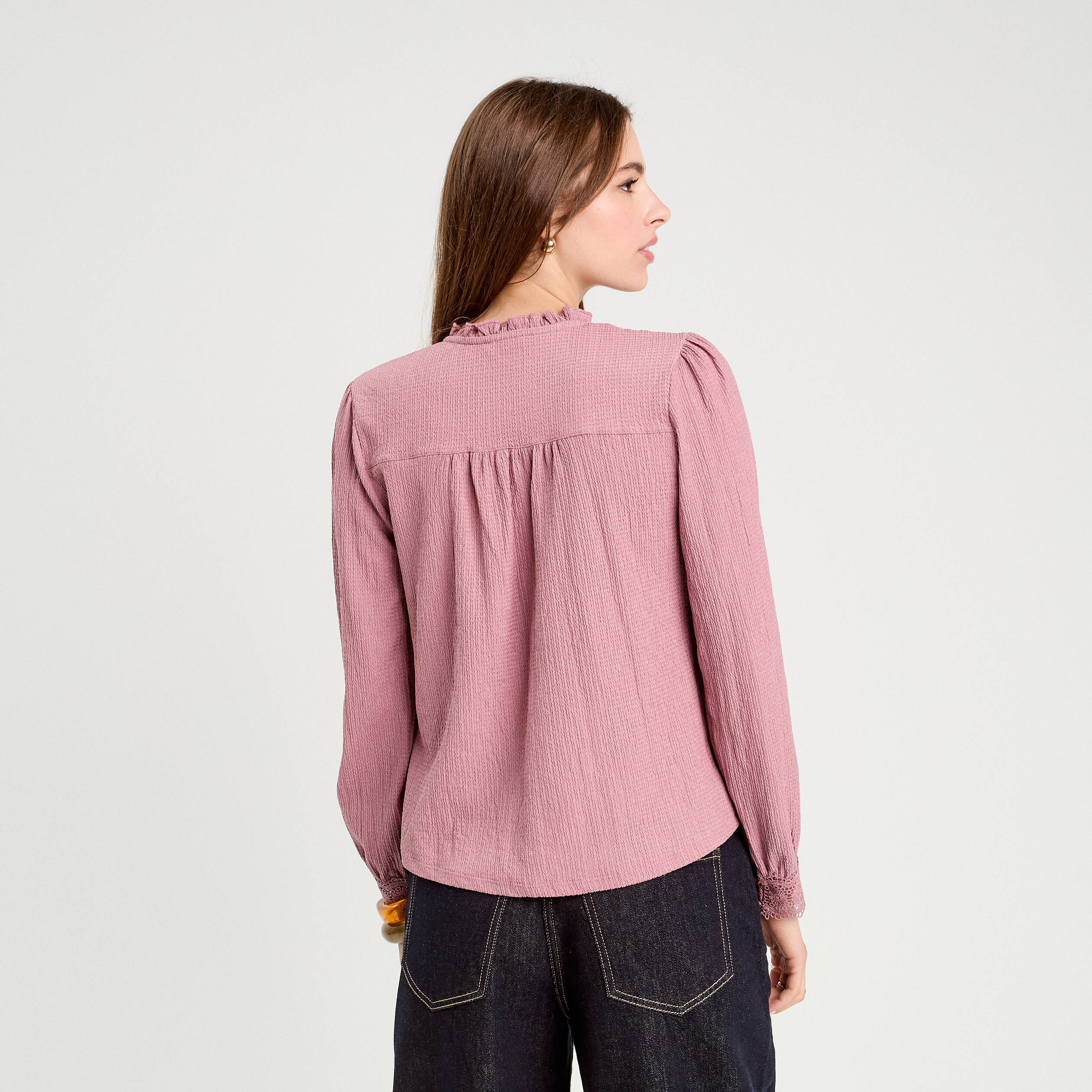 Blouse manches longues vieux rose femme
