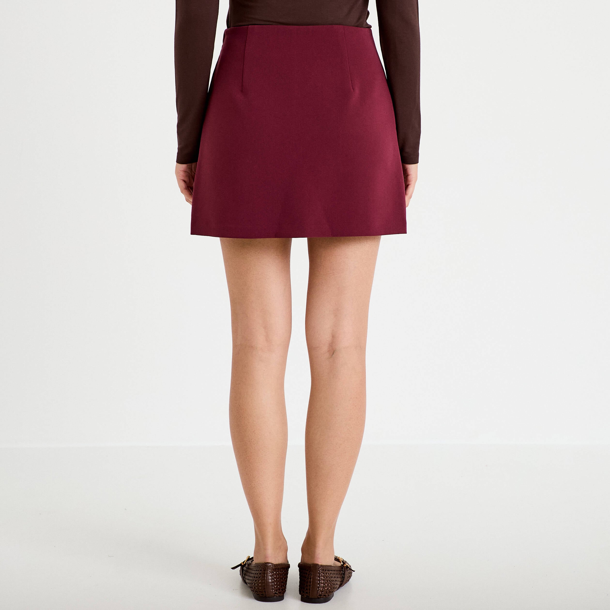 Jupe-short &eacute;vas&eacute;e taille haute bordeaux femme