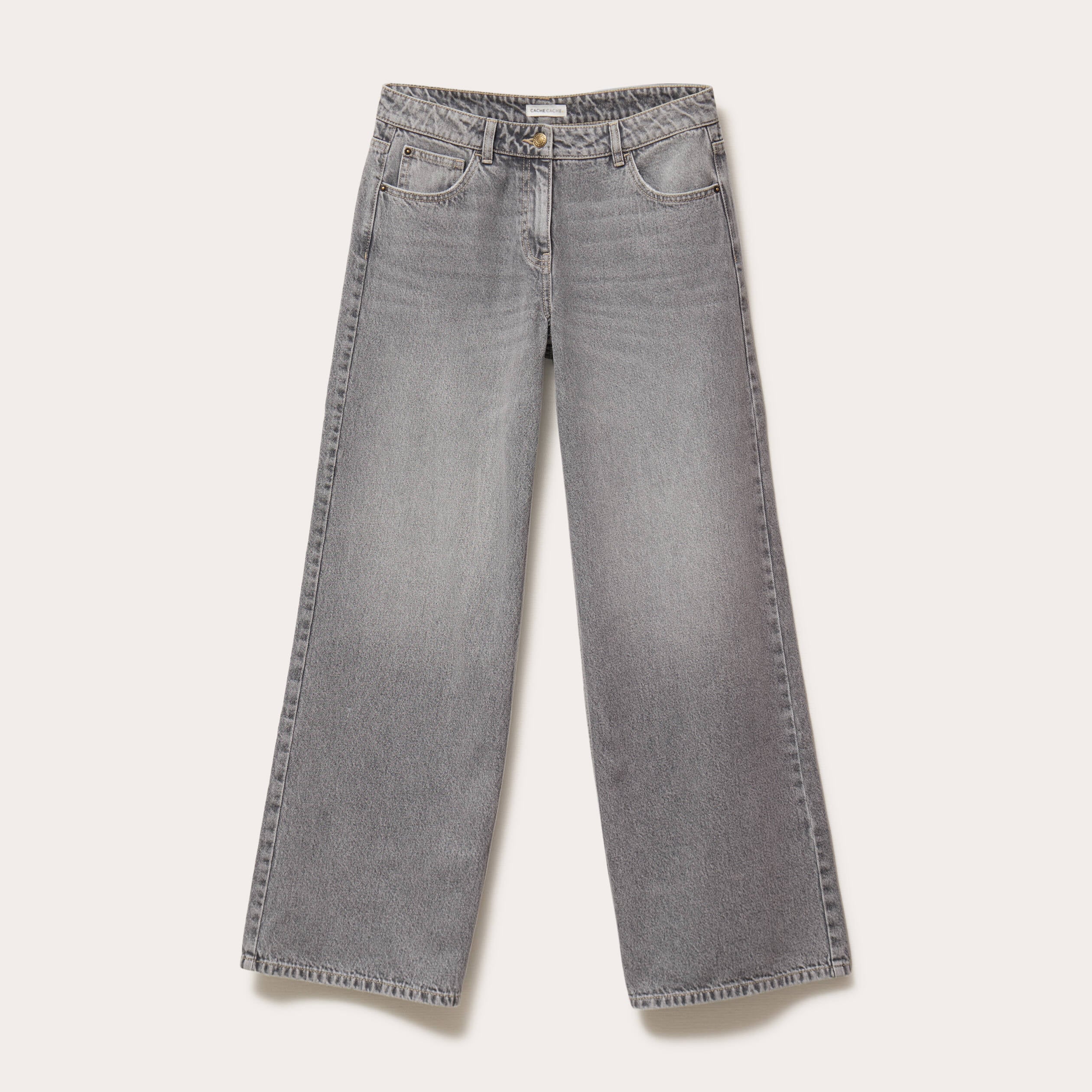 Jean wide leg taille standard denim gris femme