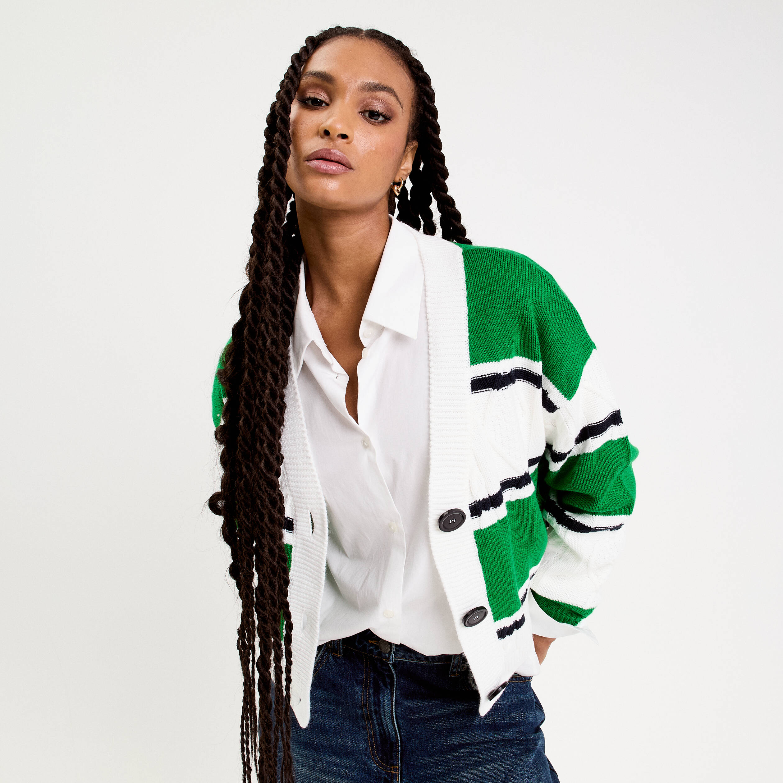Gilet manches longues vert femme