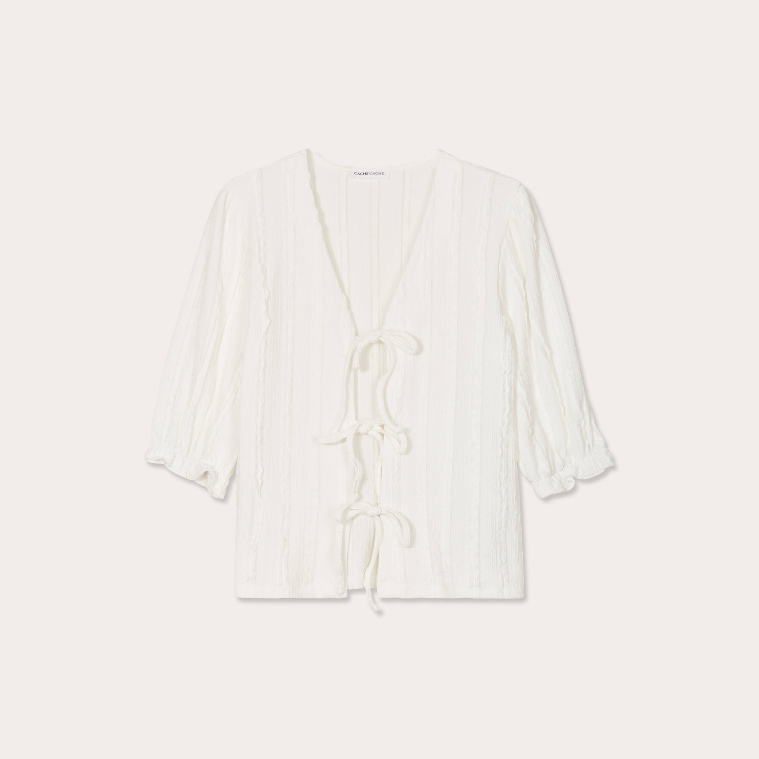 Blouse manches 3/4 nou&eacute;e ecru femme