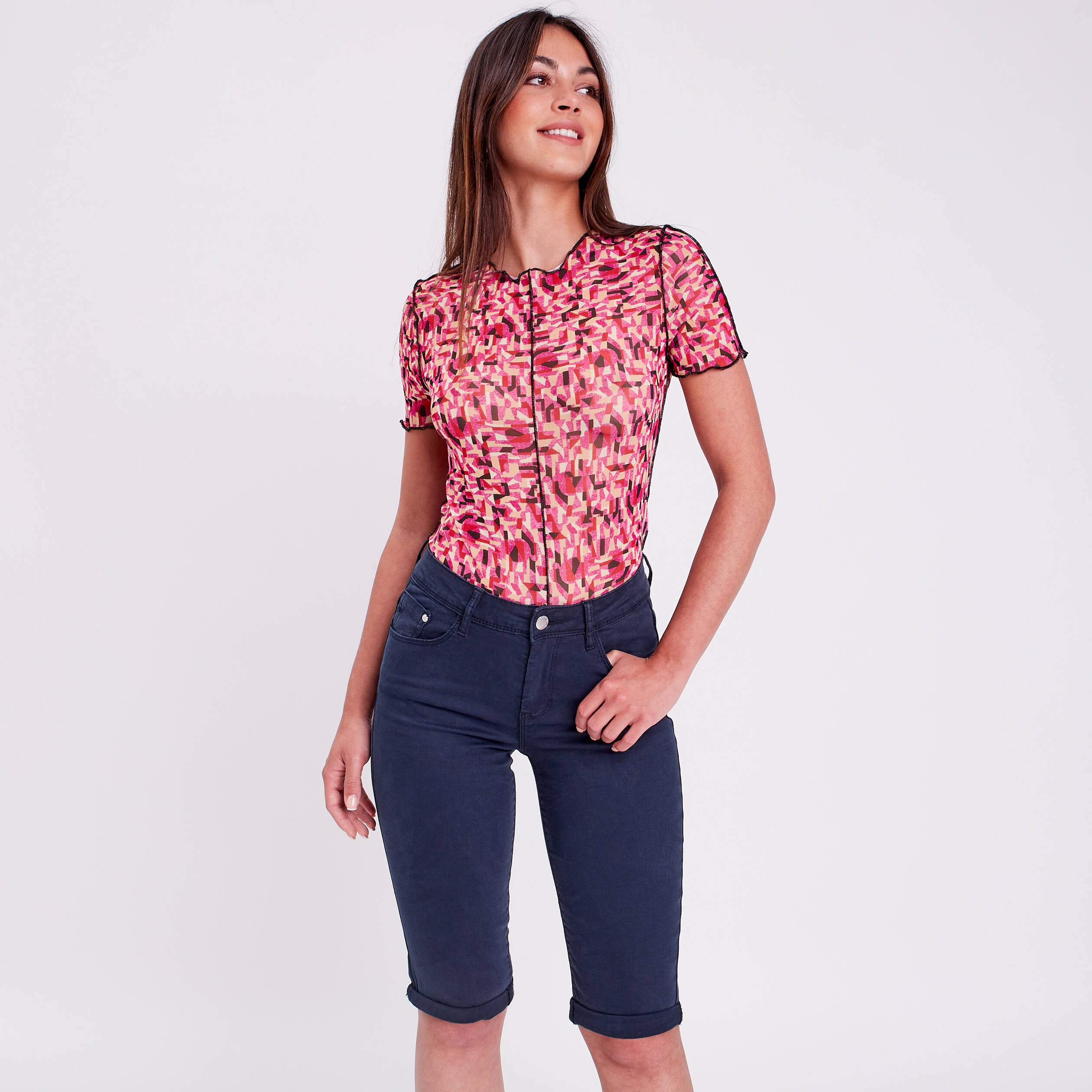 Pantacourt bleu marine femme