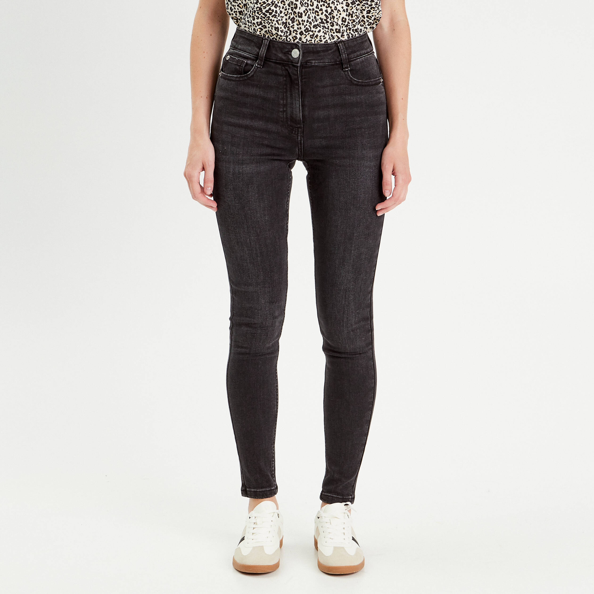 Jeans skinny taille haute denim noir femme