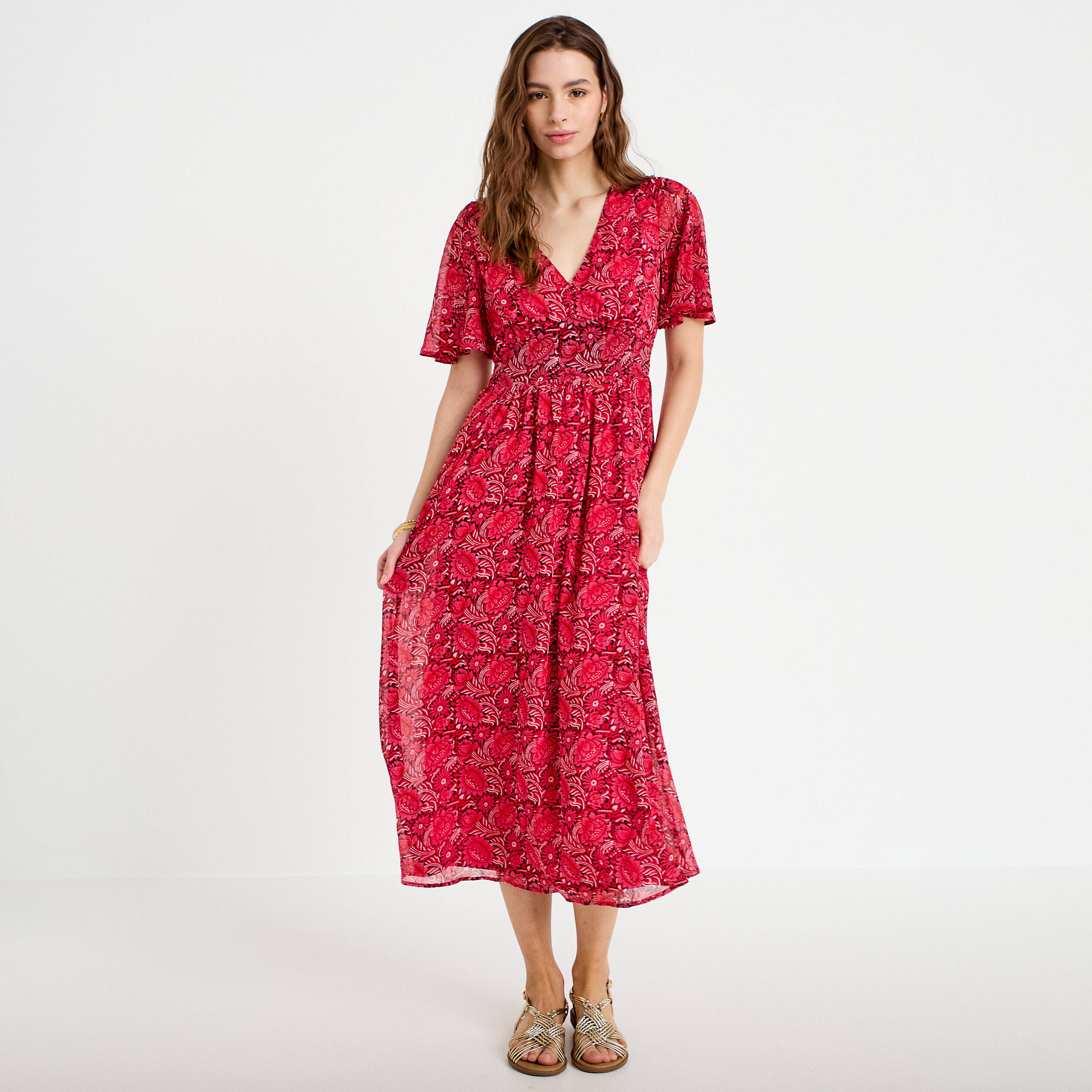 Robe longue &eacute;vas&eacute;e col en V noir femme
