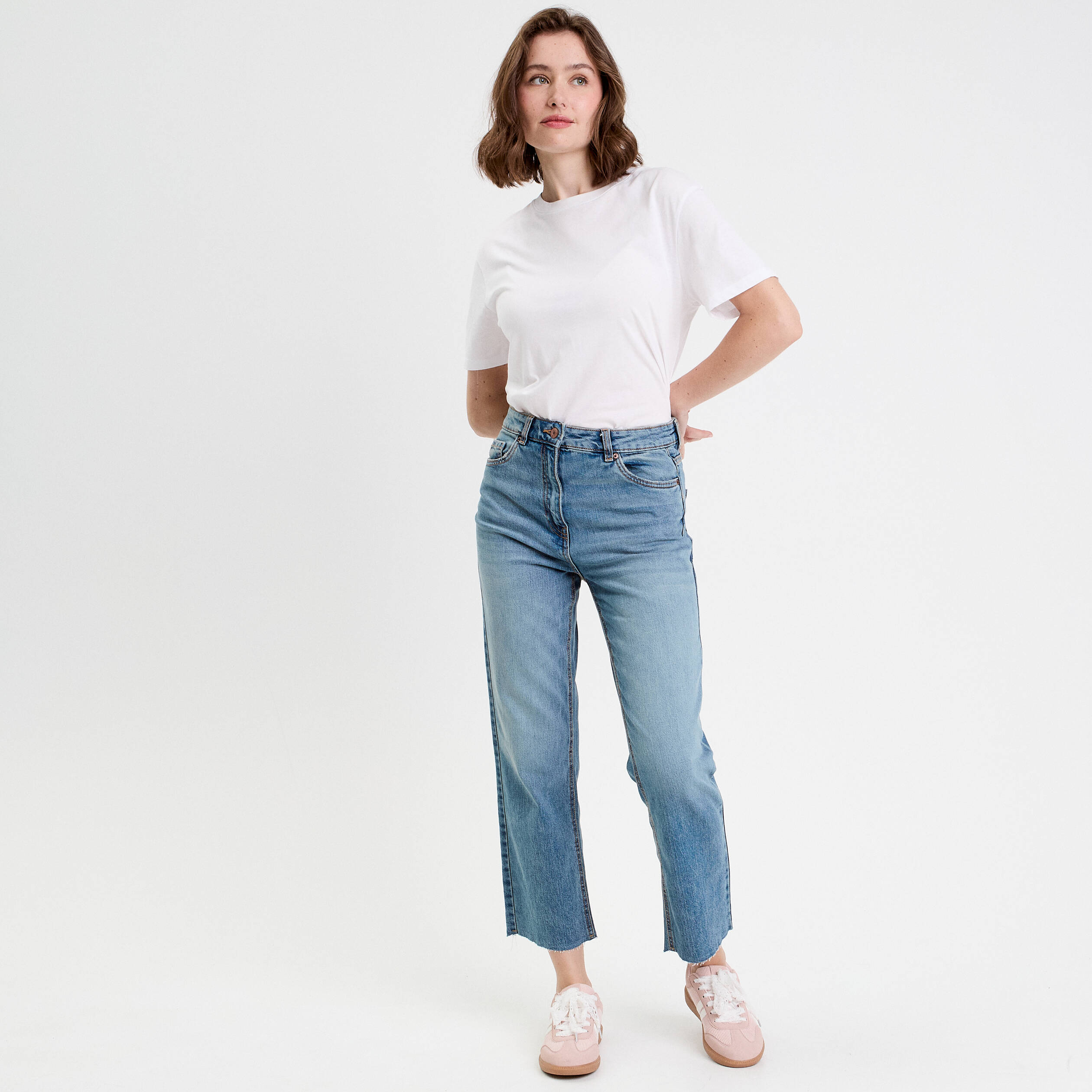 jeans droit taille haute denim dirty femme Jeans droit taille haute denim dirty femme