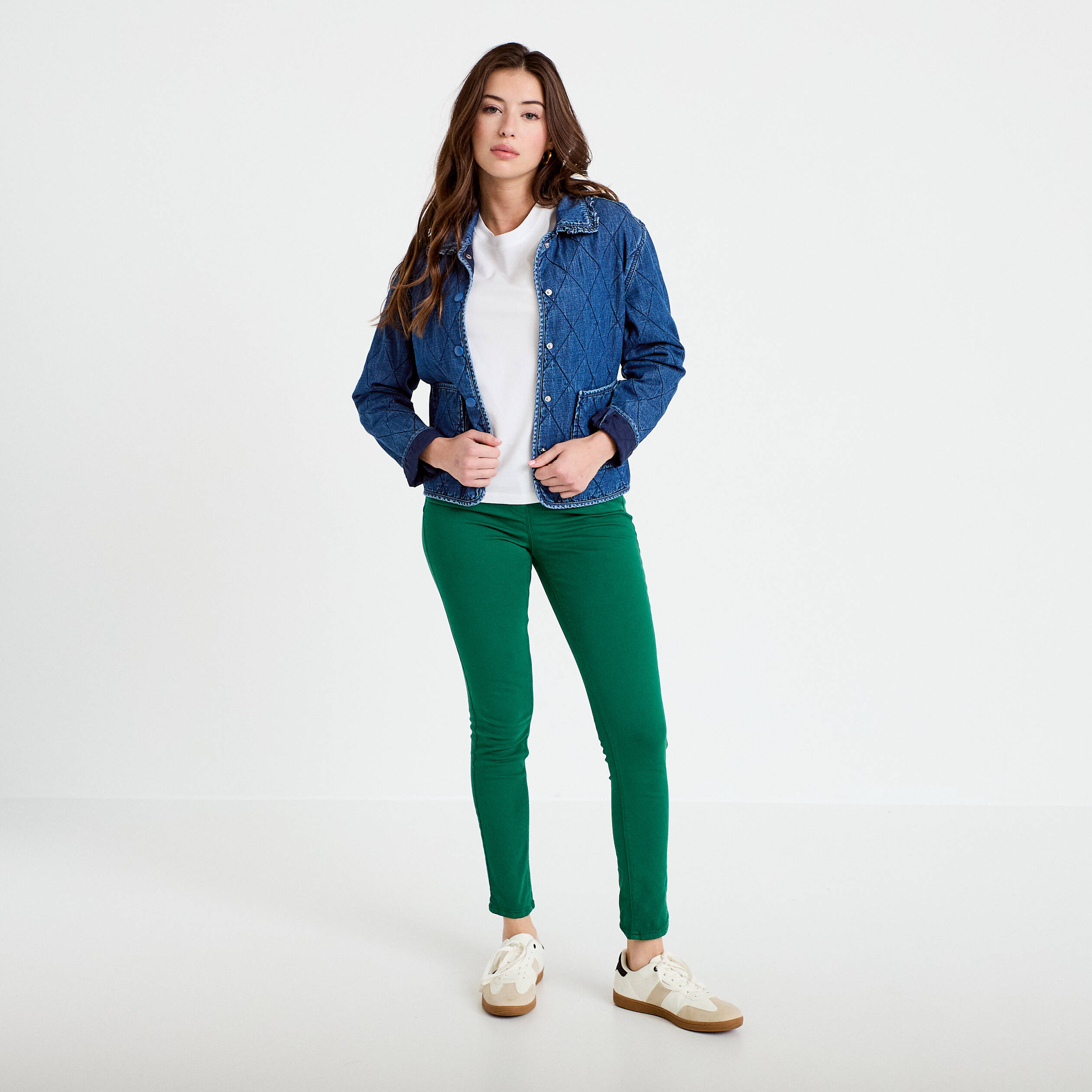 Jeans slim 5 poches vert &eacute;meraude femme