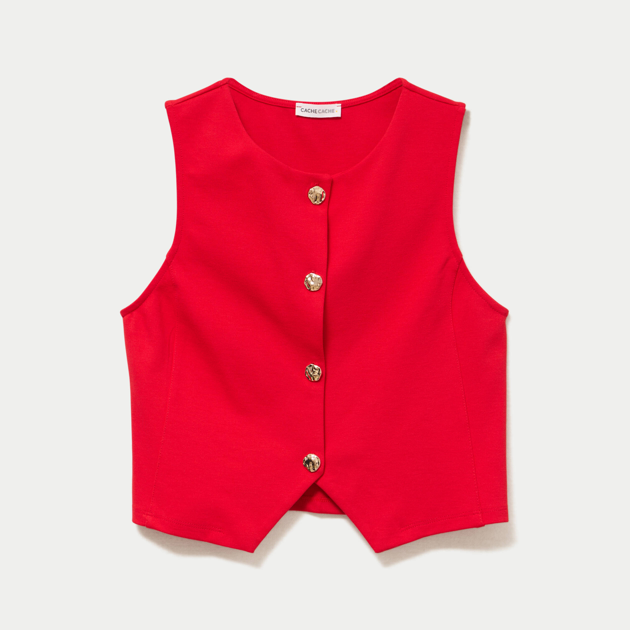 Gilet cintr&eacute; sans manches col v rouge femme