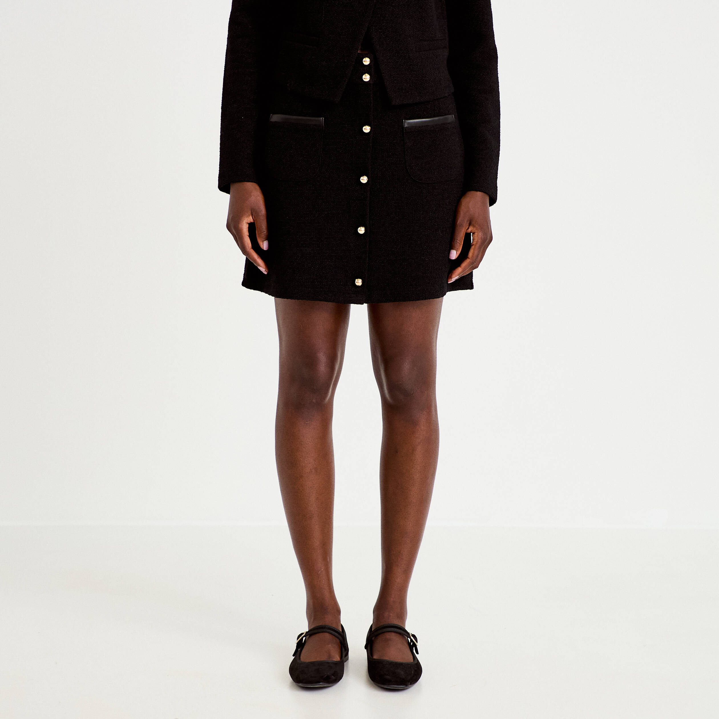 Jupe-short trap&egrave;ze en maille noir femme