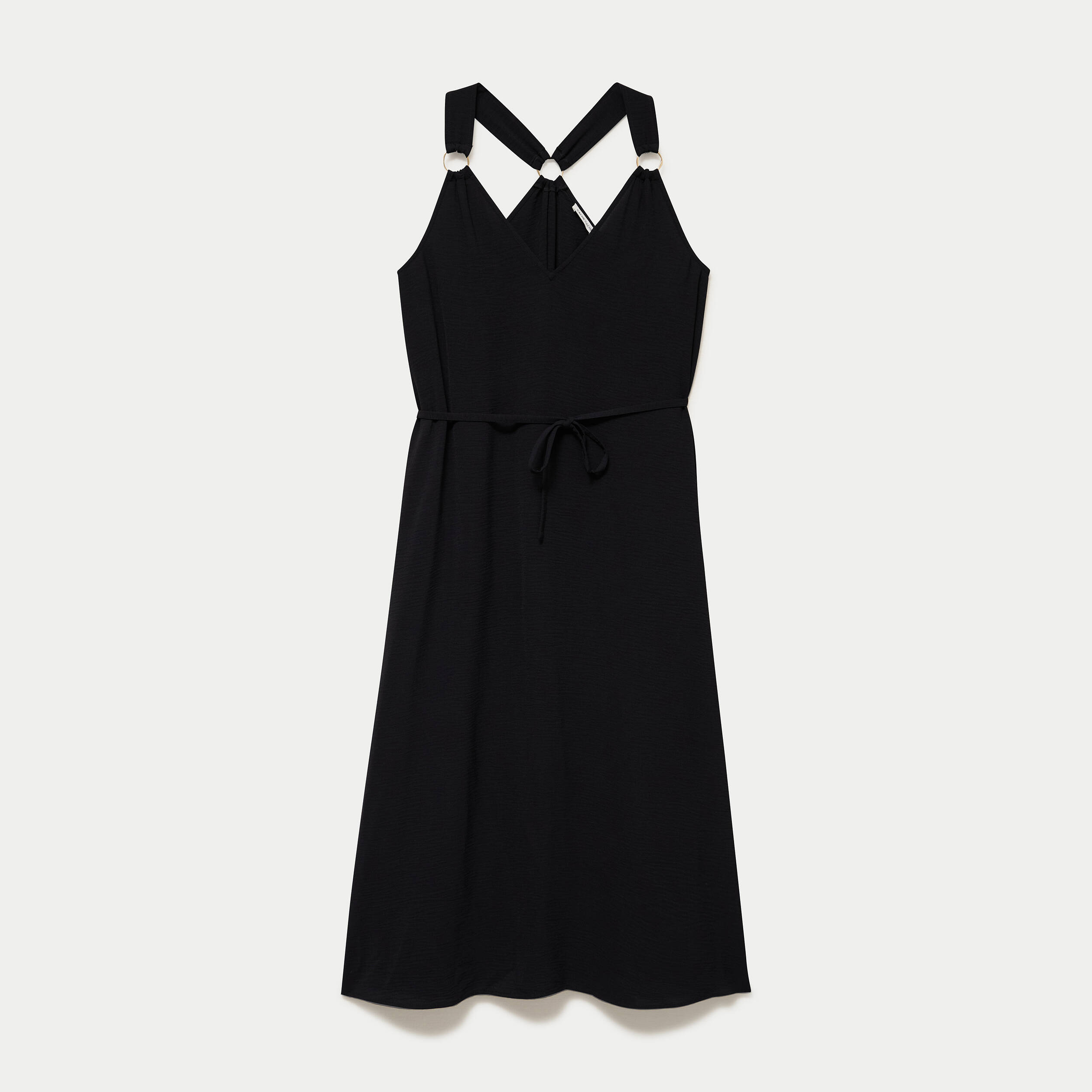 Robe longue droite col v bretelles fines noir femme