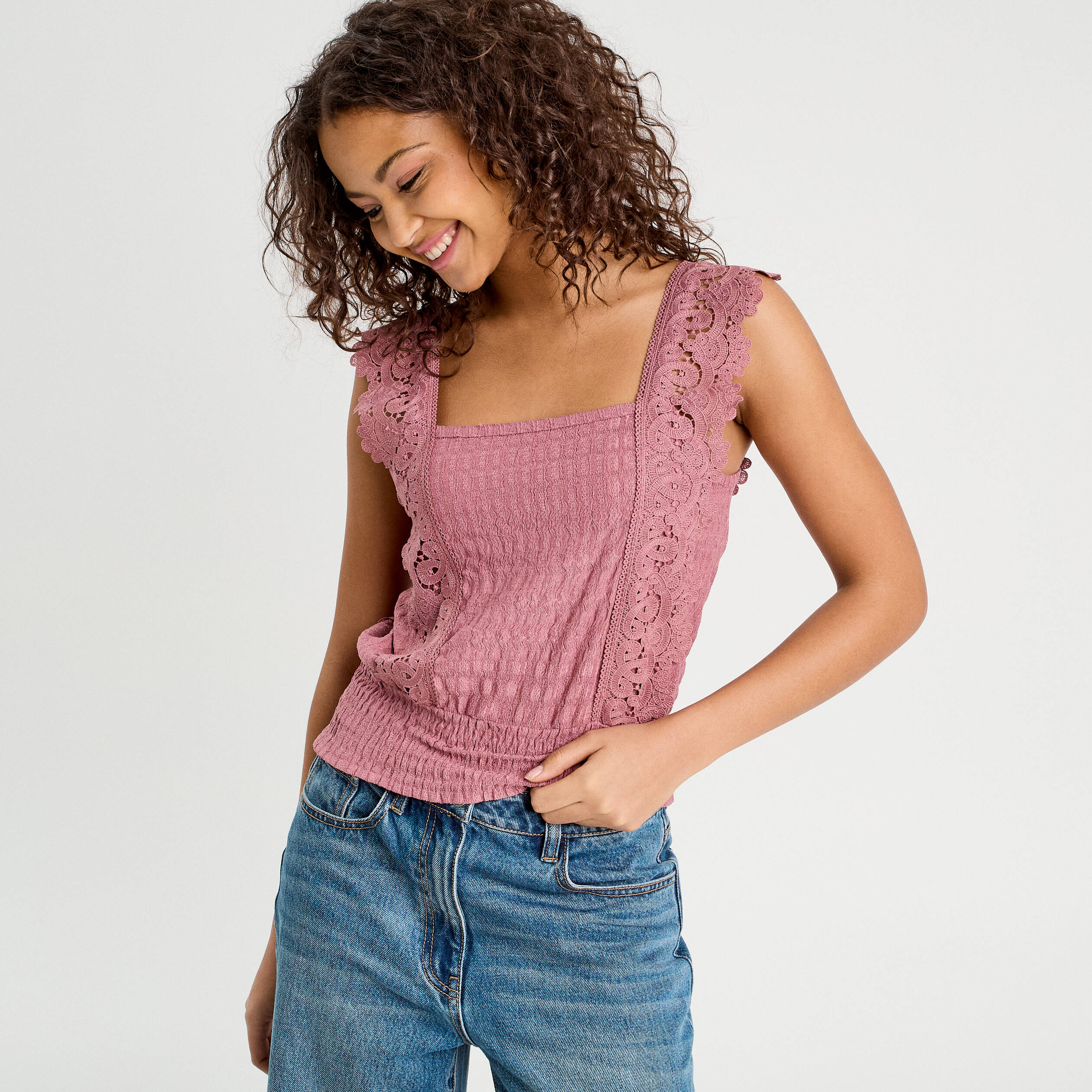 Blouse bretelles fines vieux rose femme