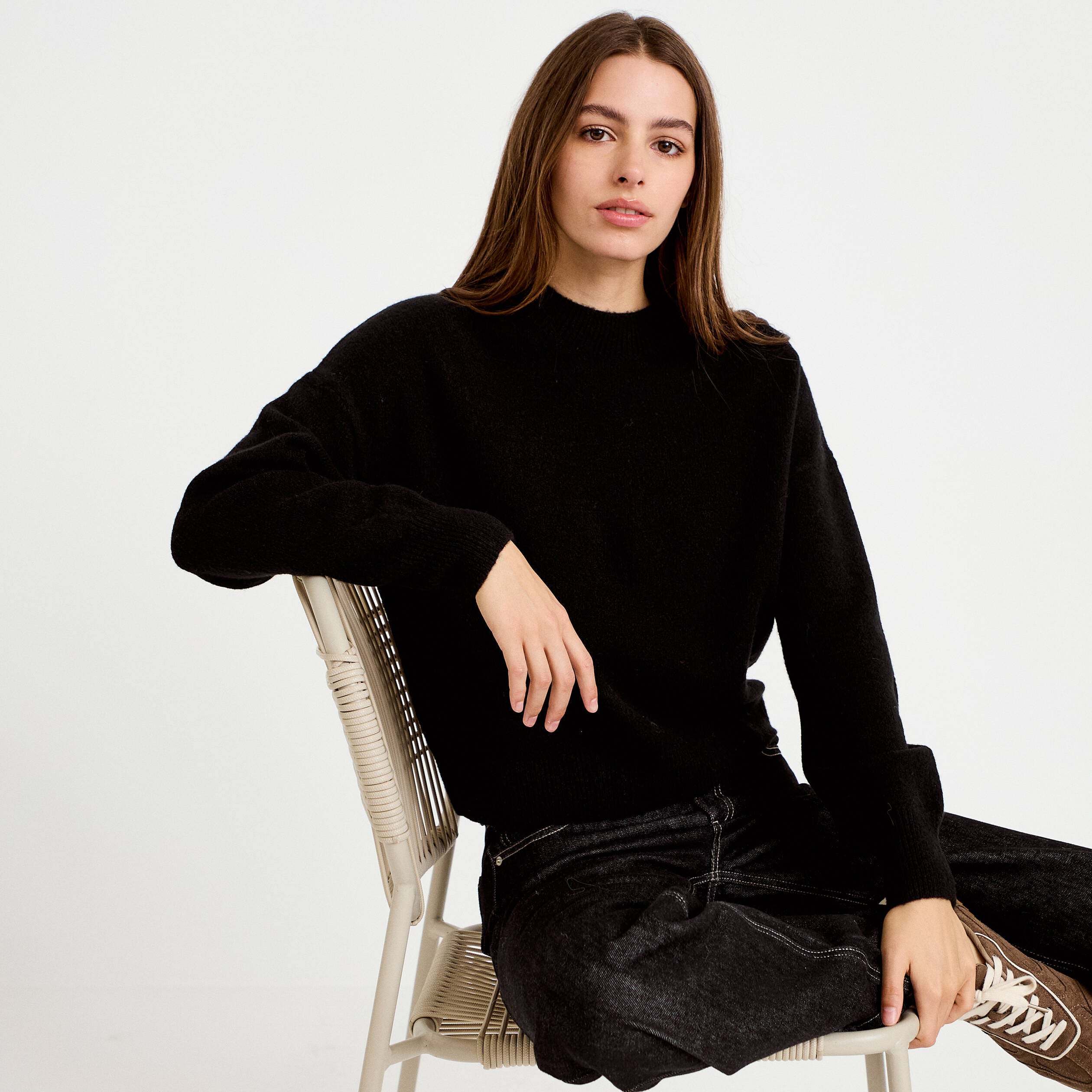 Pull col rond noir femme