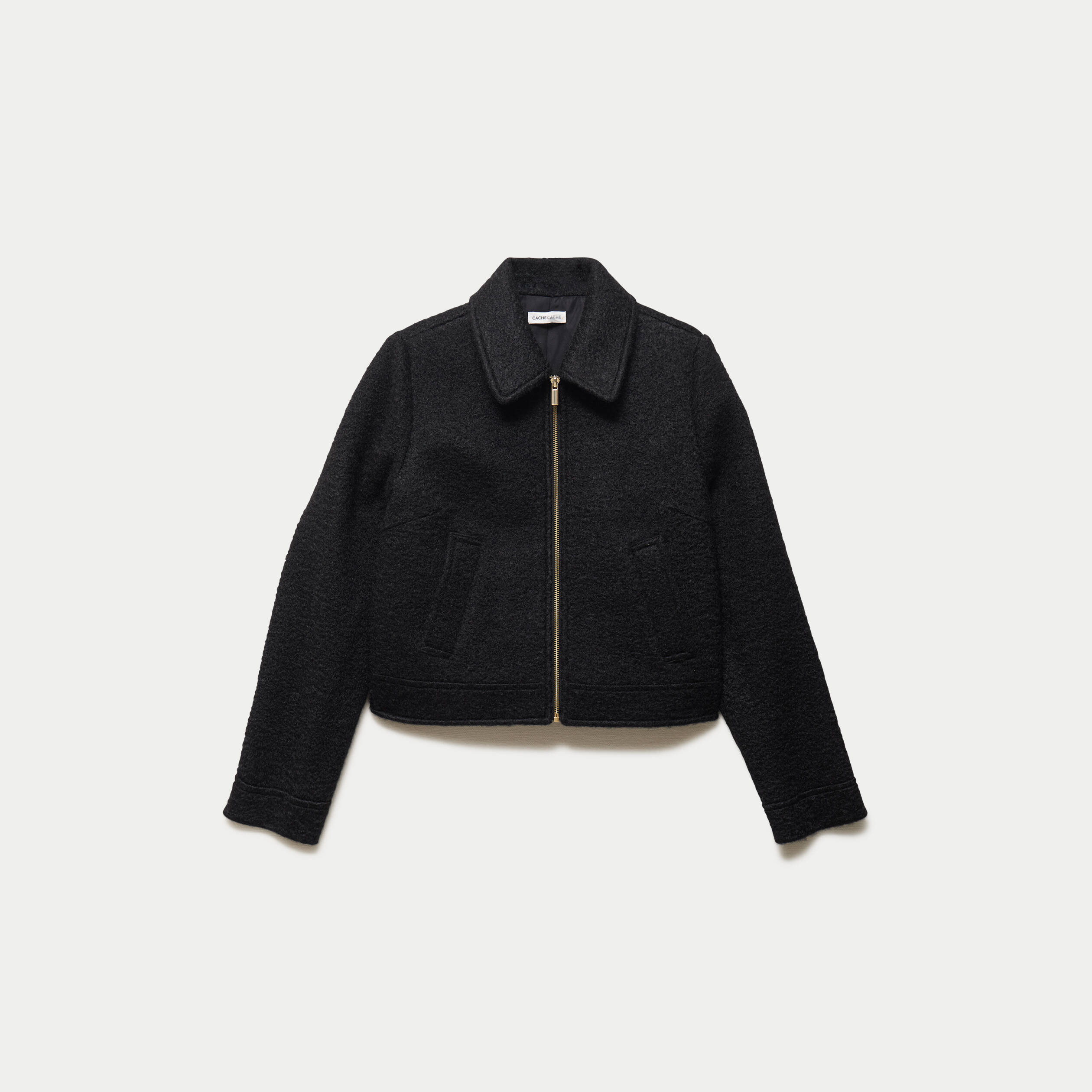 Veste cropped en bouclette noir femme