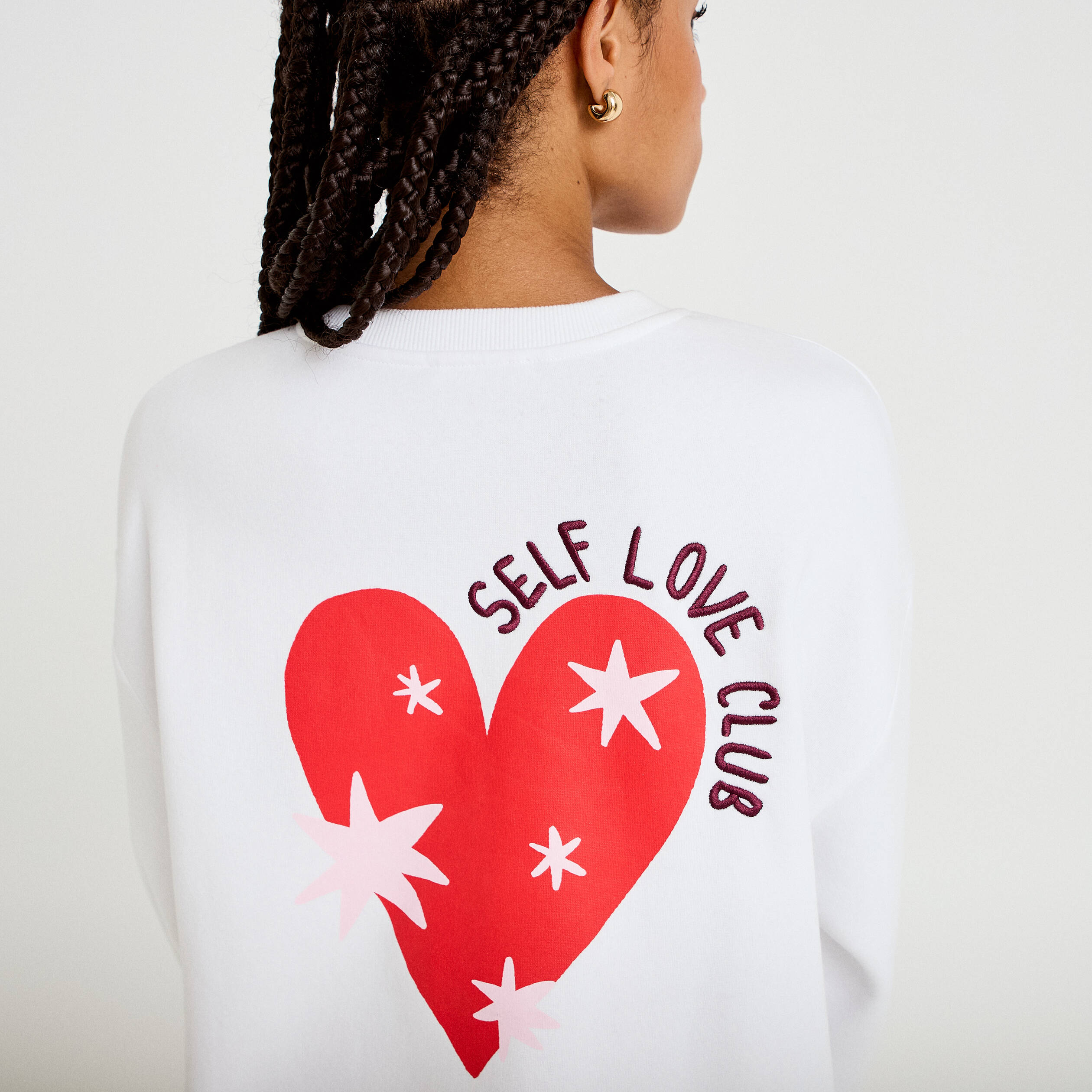 Sweat oversize col rond manches longues blanc femme