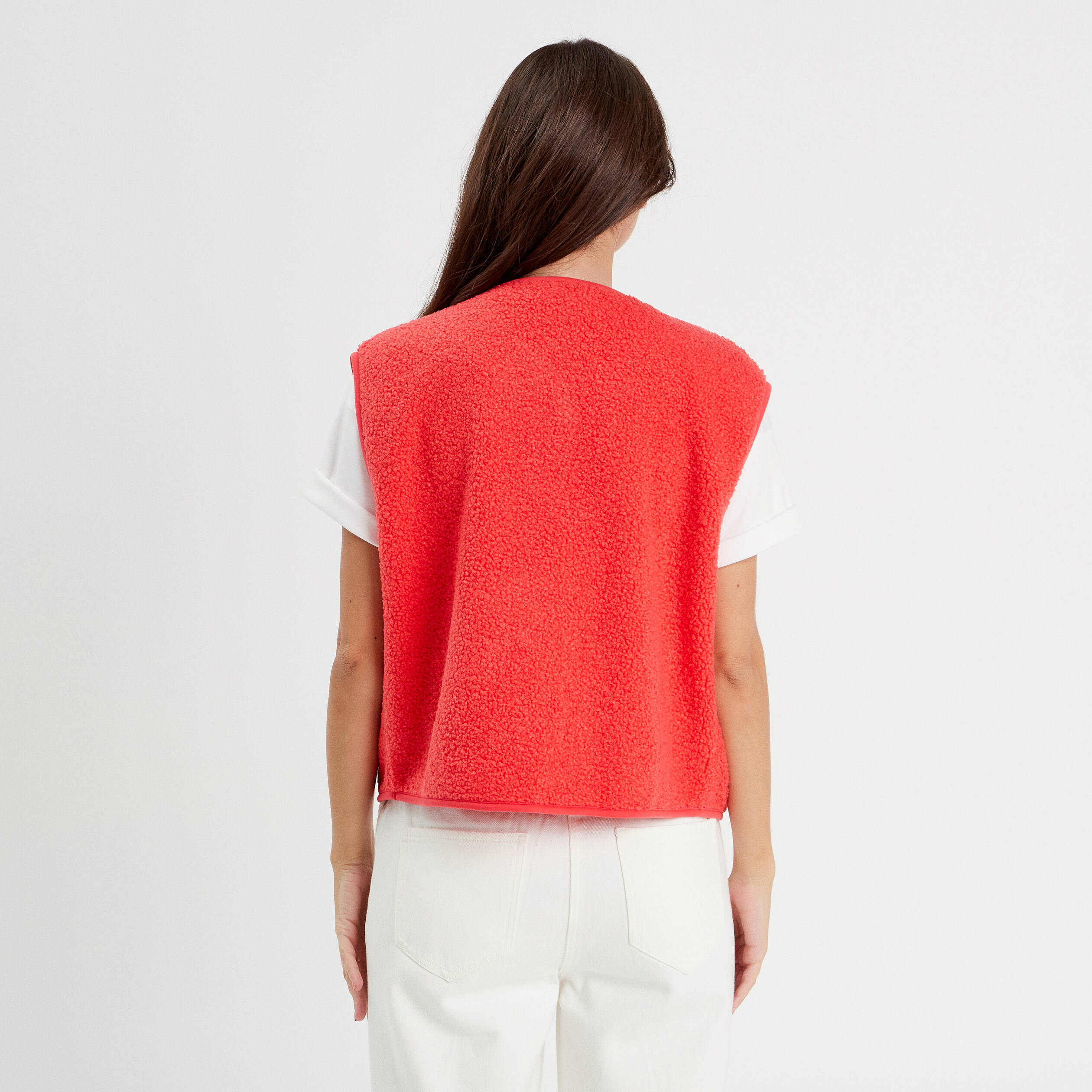 Gilet polaire sans manches rouge femme