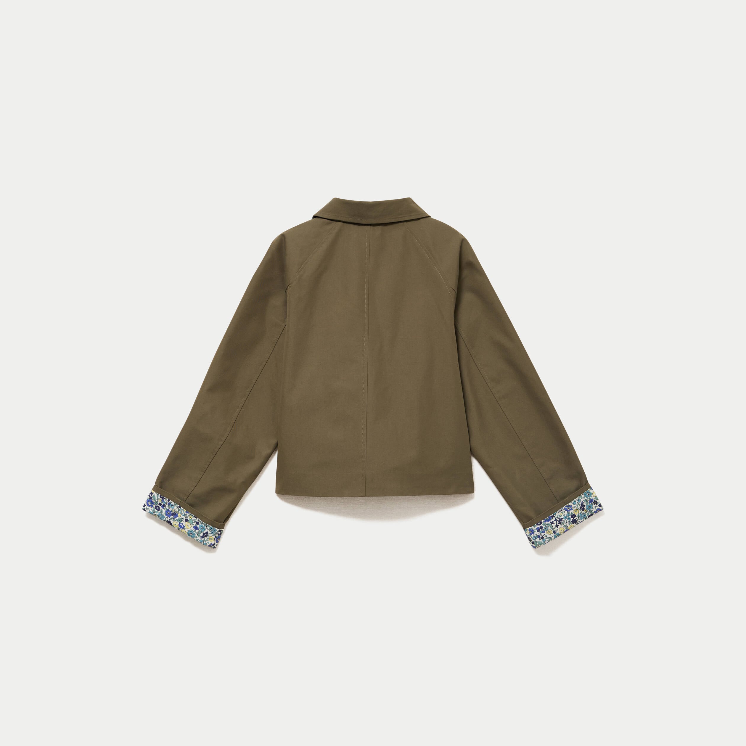 Veste courte boutonn&eacute;e doublure vichy vert kaki femme