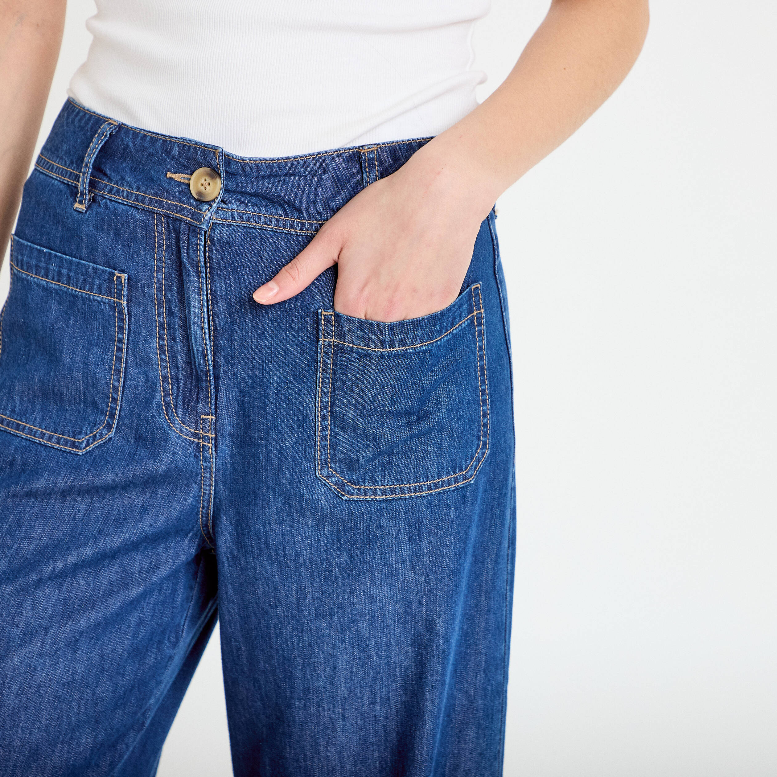 Jean wide leg taille standard denim stone femme