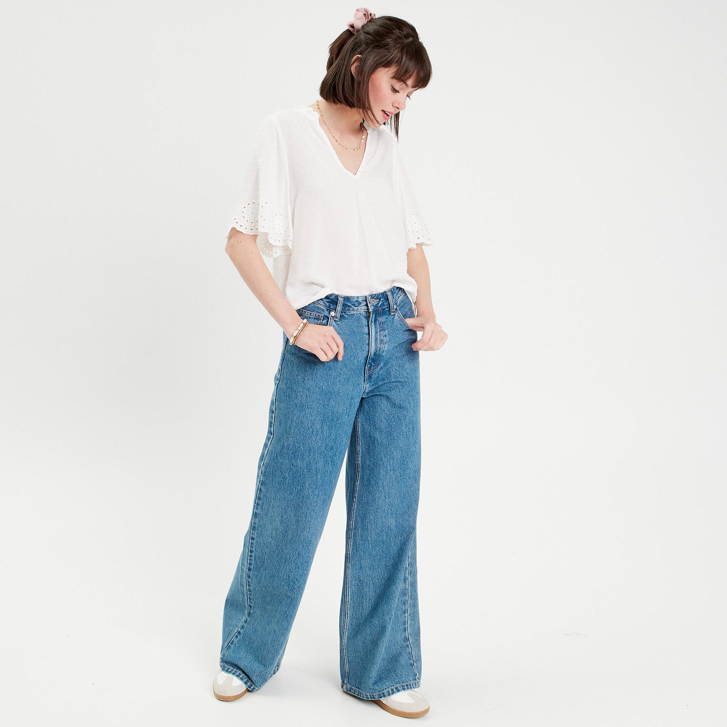 blouse manches courtes brodee blanc femme Blouse manches courtes brodée blanc femme