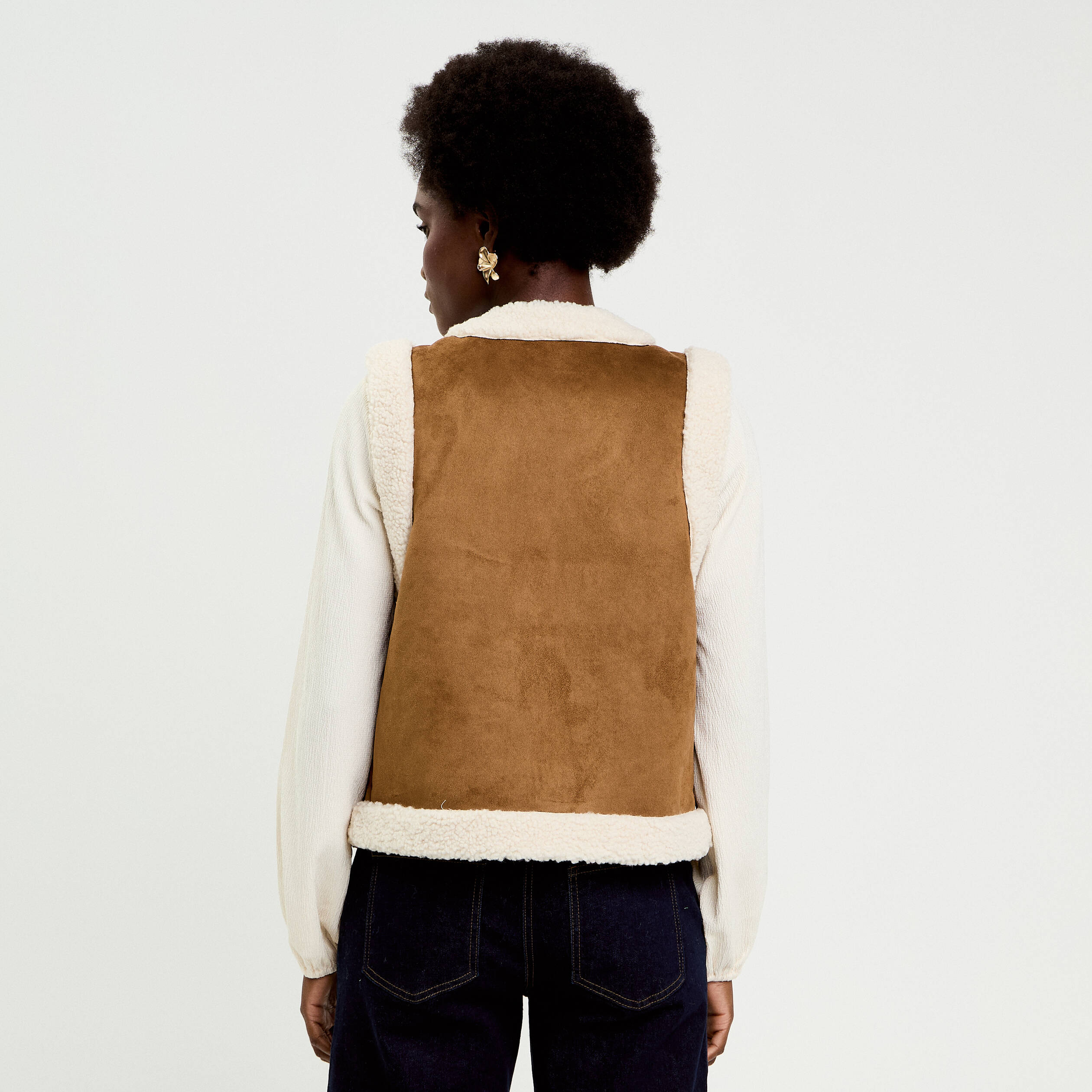 Gilet zippé avec col fausse fourrure beige femme grande taille | La Halle