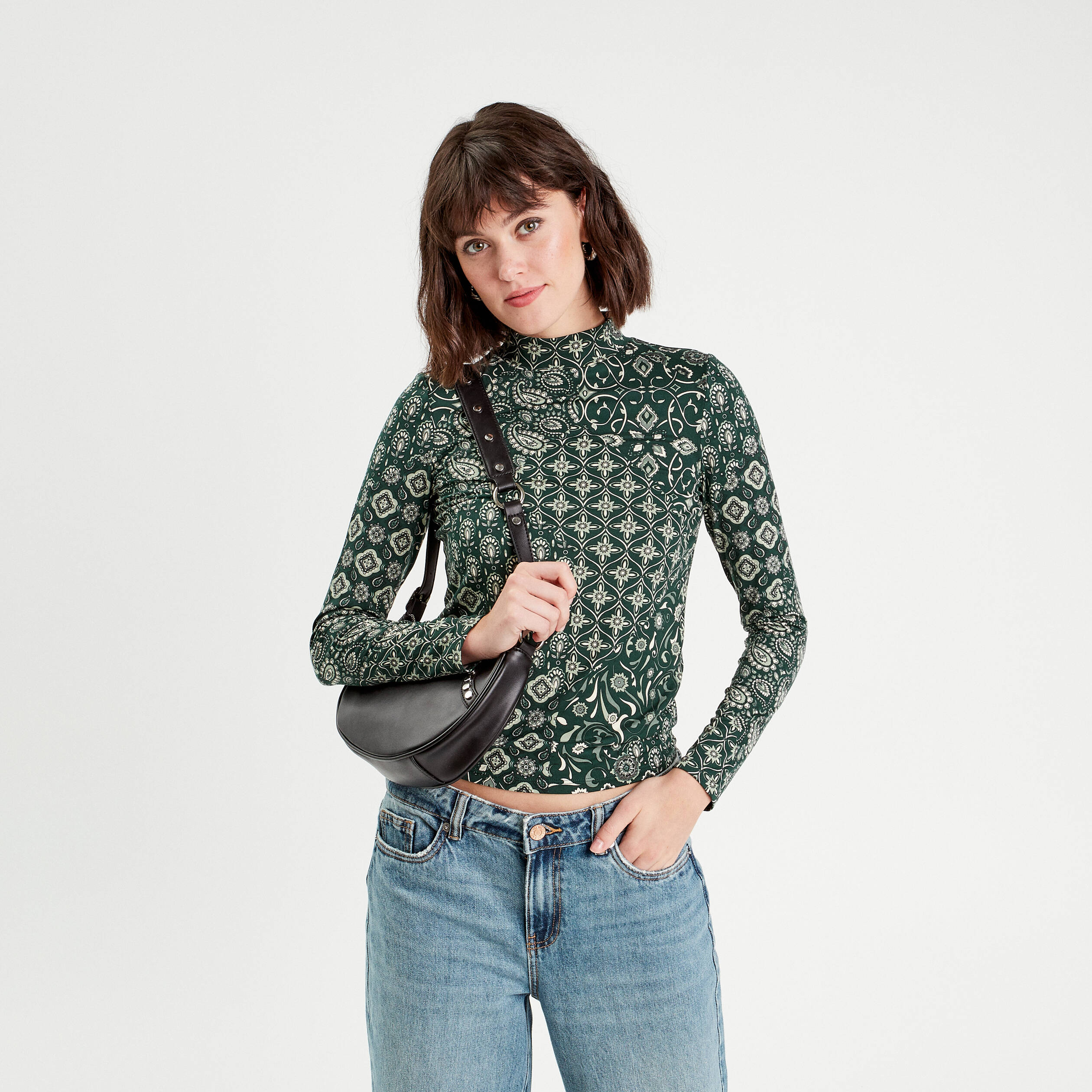 t shirt col montant vert femme T-shirt col montant vert femme