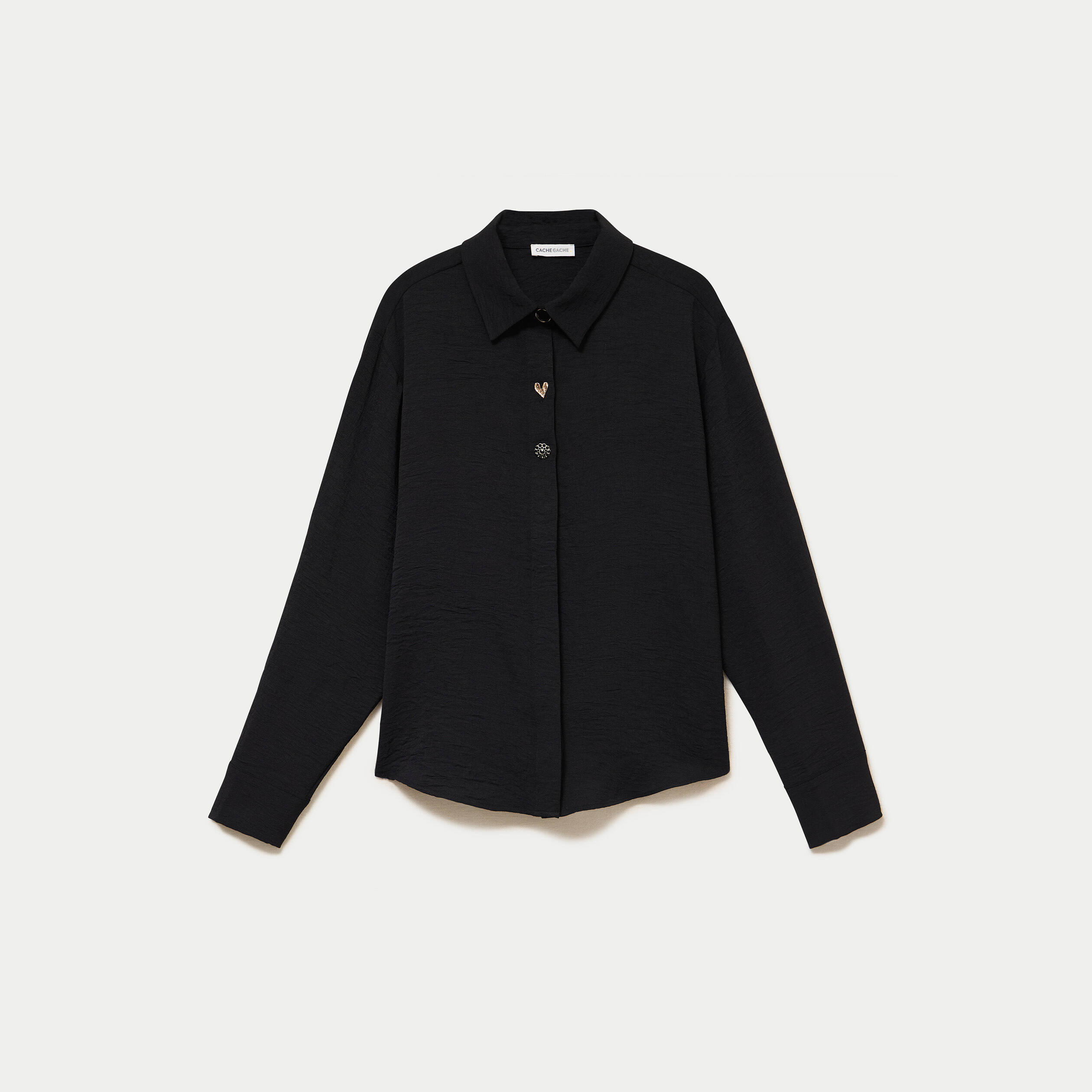 Chemise droite pliss&eacute;e manches longues noir femme
