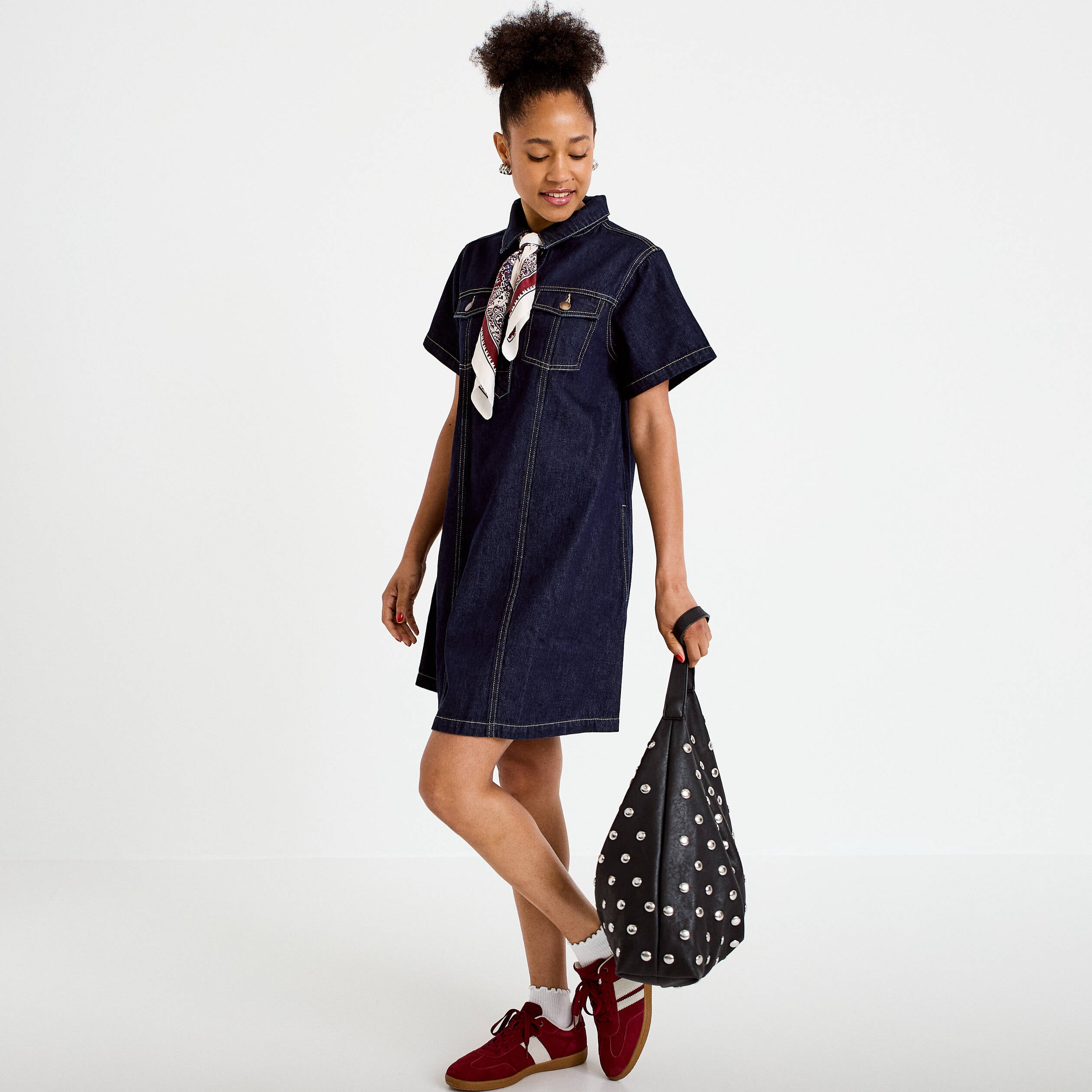 Robe droite en jean denim brut femme
