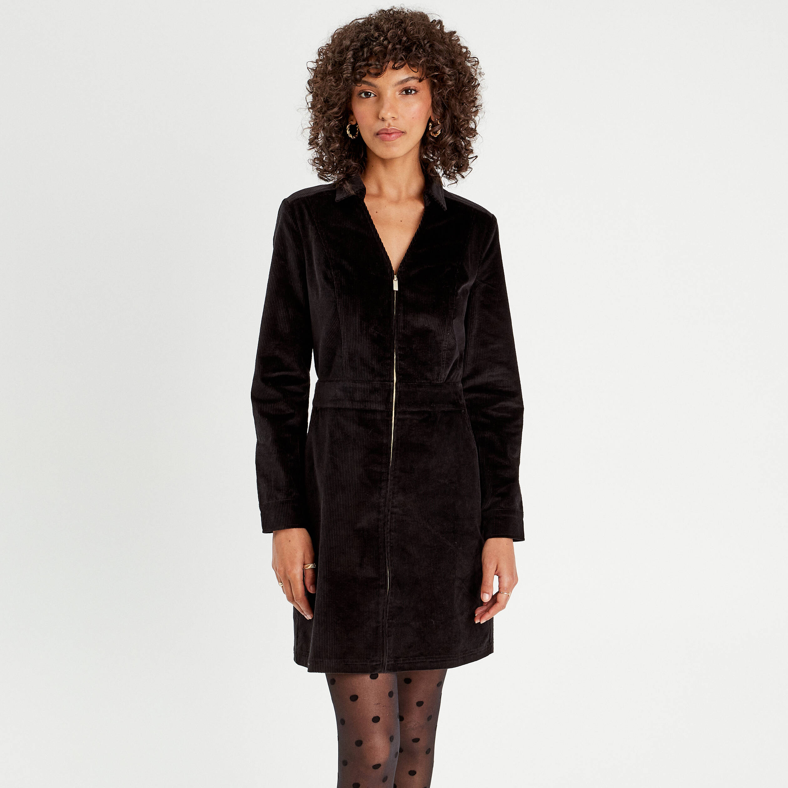 robe trapeze velours zippee noir femme Robe trapèze velours zippée noir femme