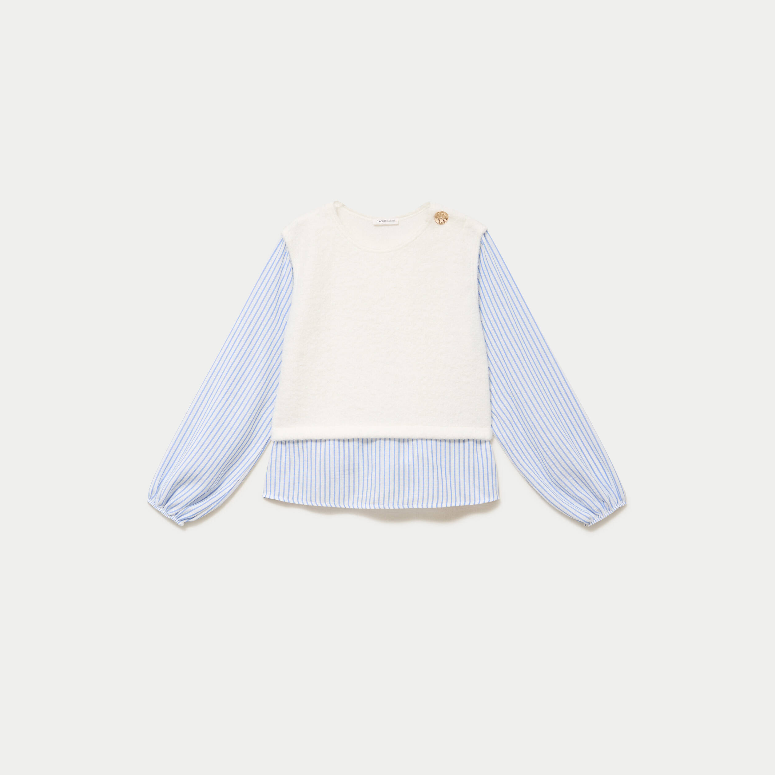 Pull chemise 2-en-1 ecru femme
