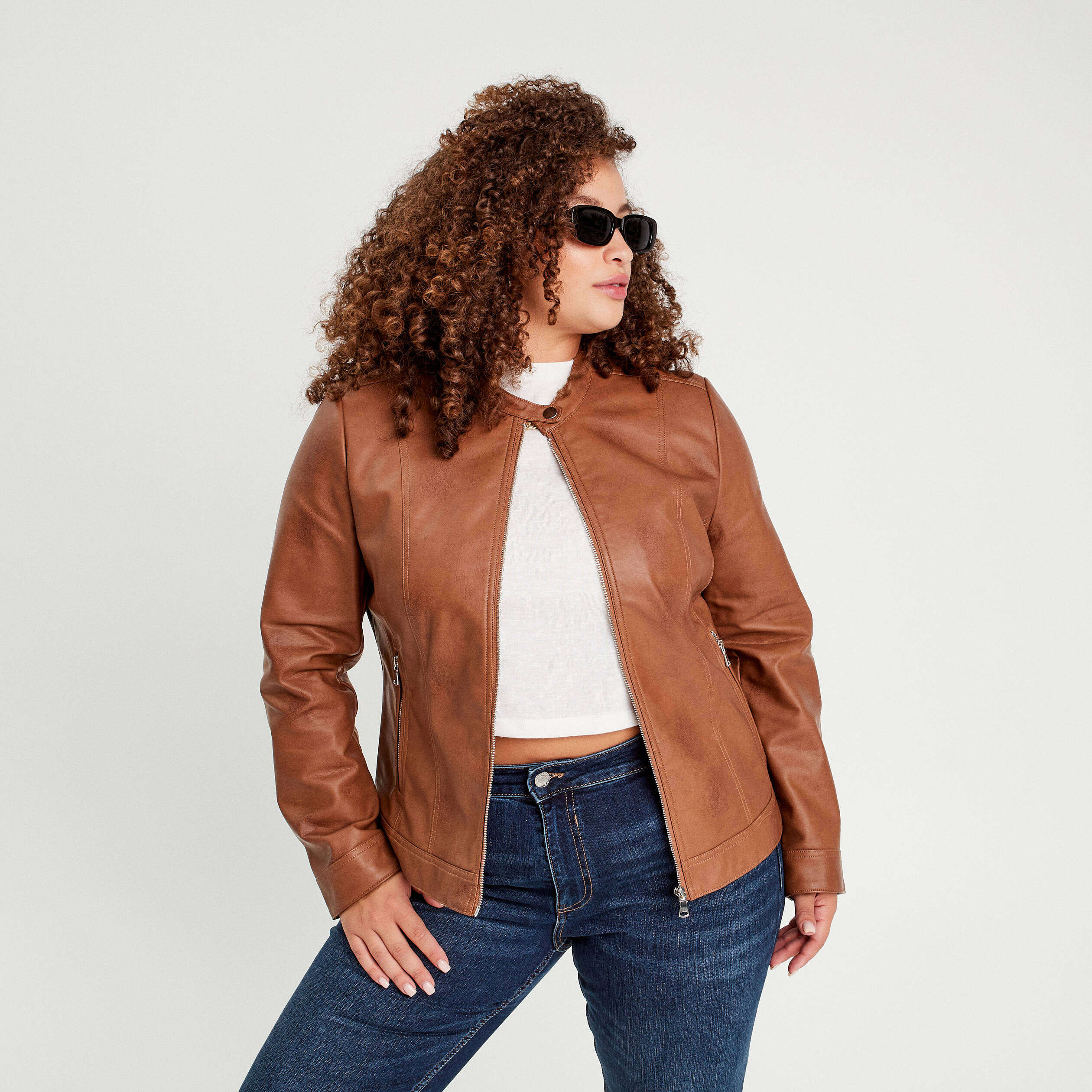Veste droite zipp&eacute;e beige femme