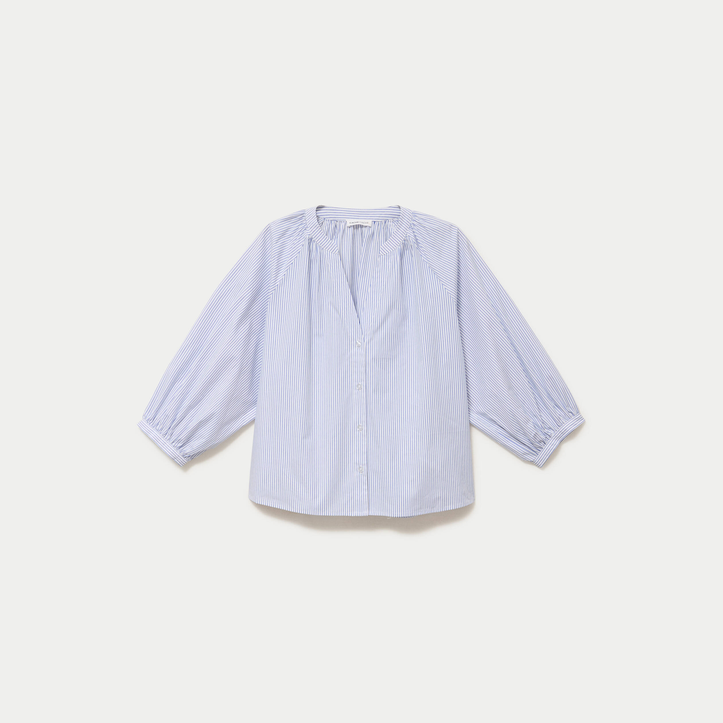 Blouse col v manches 3/4 bleu ciel femme