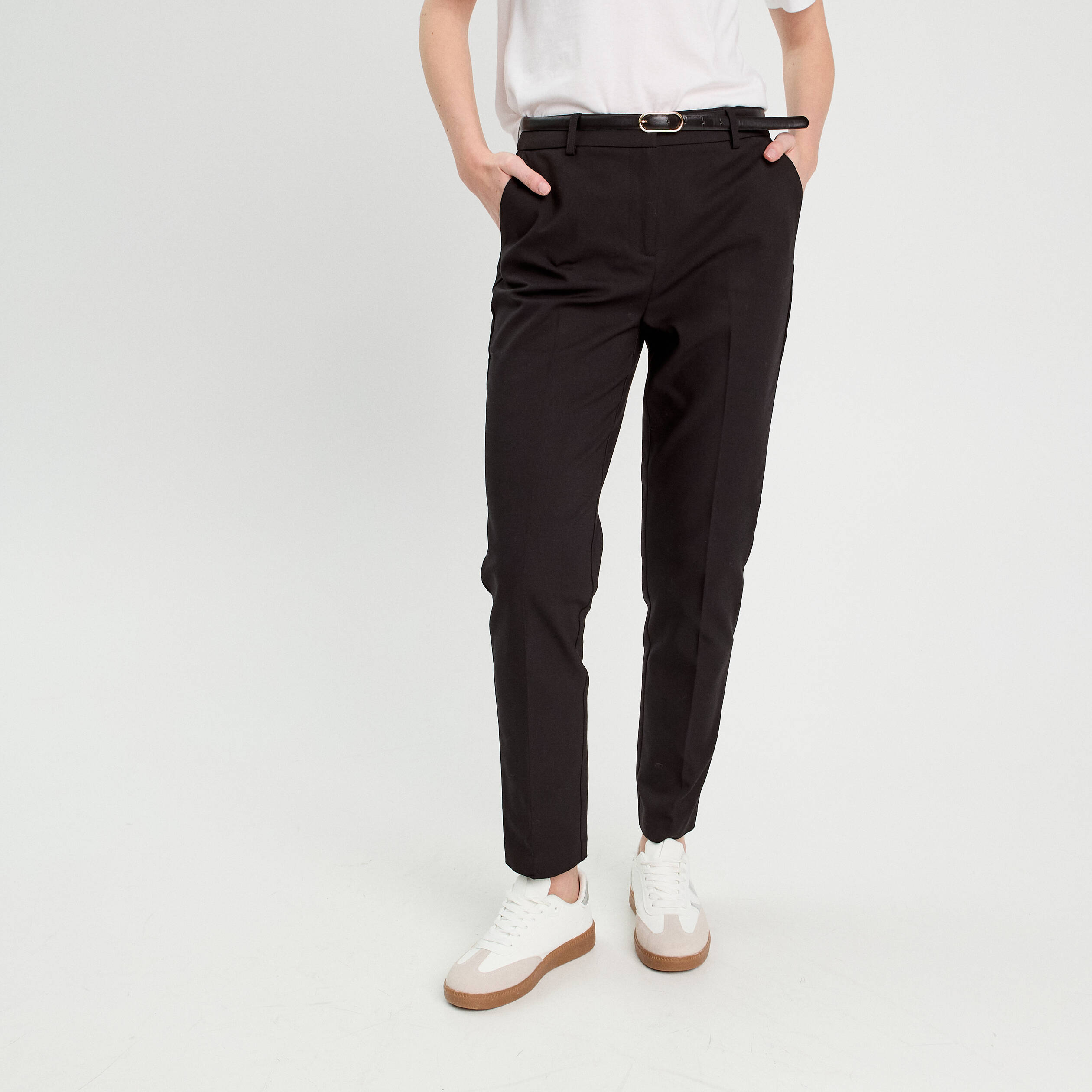 pantalon cigarette ceinture noir femme Pantalon cigarette ceinturé noir femme