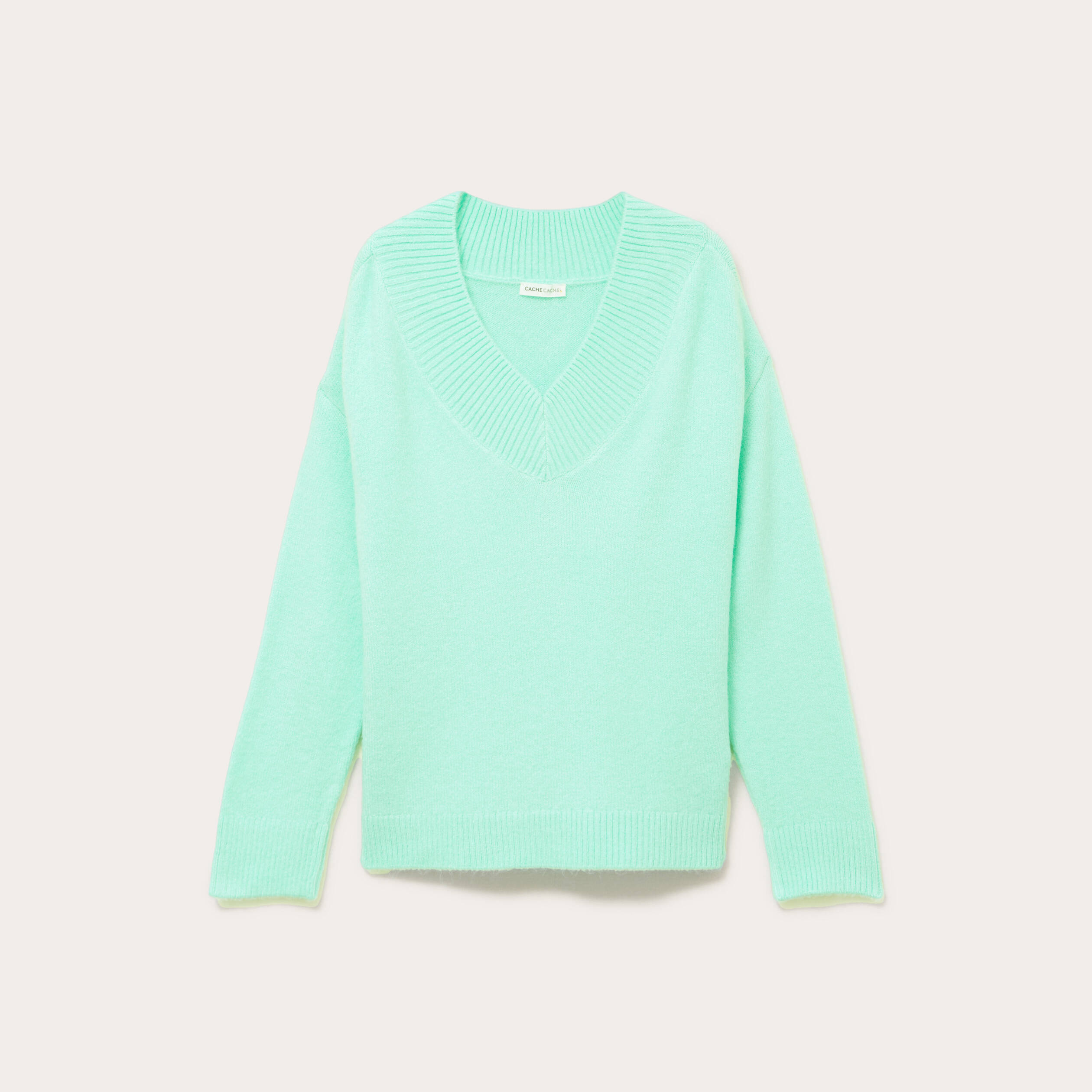 Pull oversize col v manches longues vert menthe femme