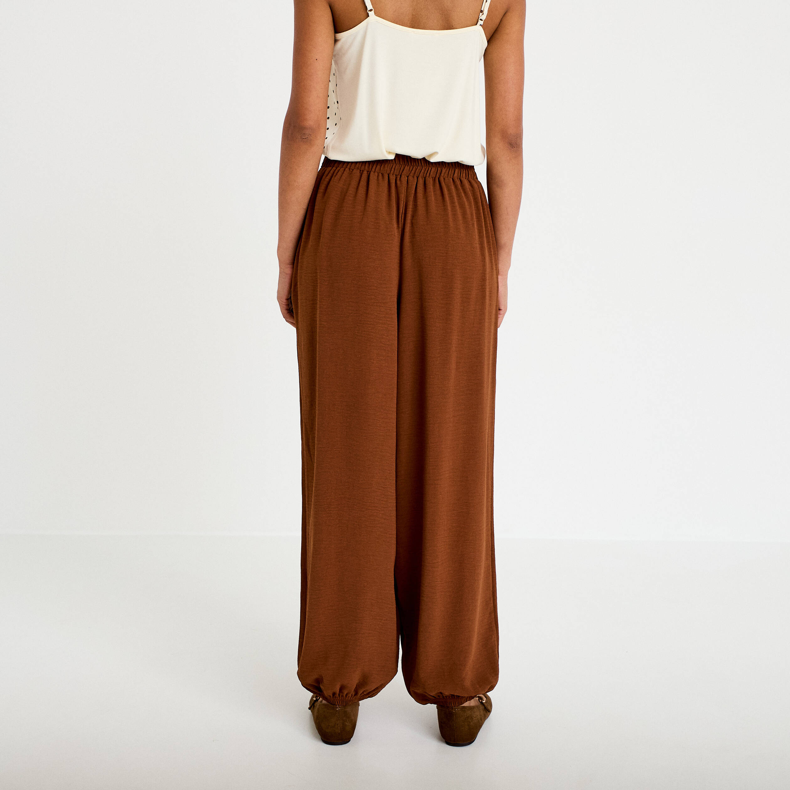 Pantalon bouffant taille standard marron femme