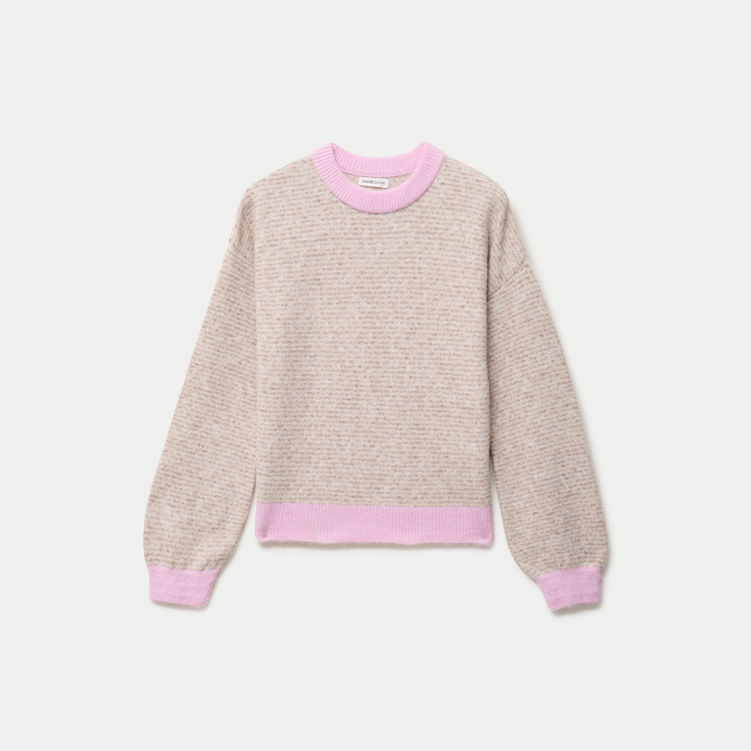 Pull ample col rond manches longues marron femme