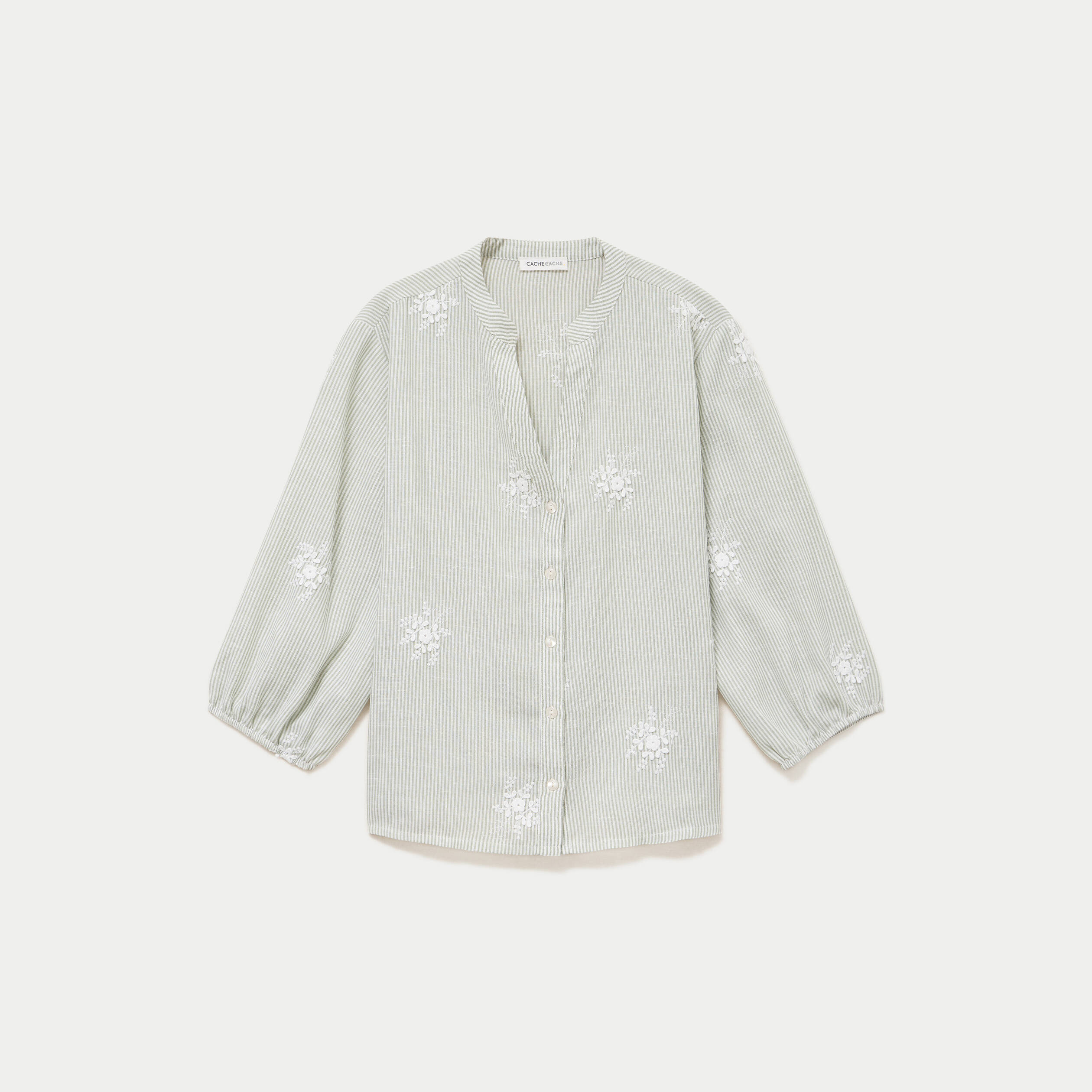 Blouse col tunisien vert kaki femme