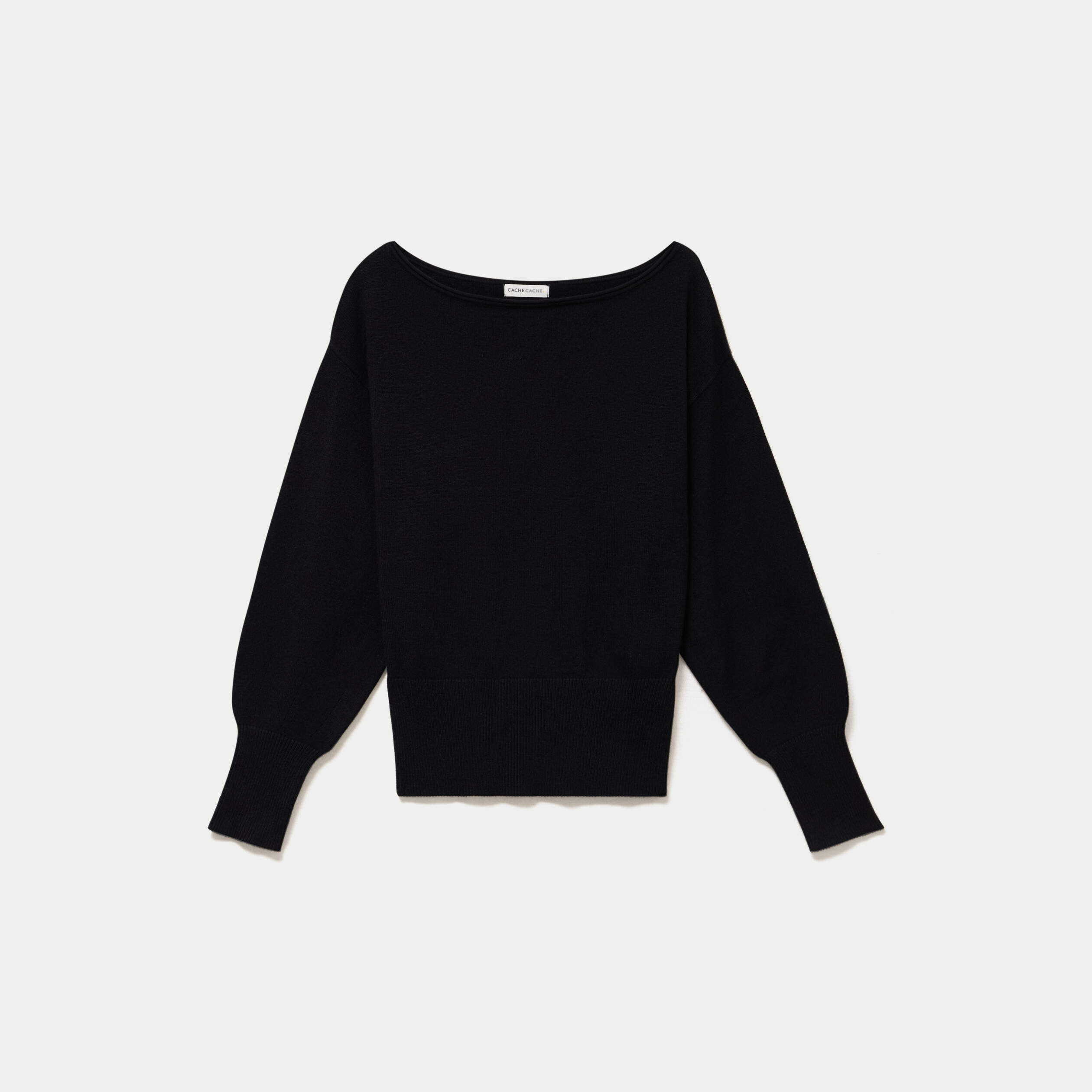 Pull oversize col bateau manches longues noir femme