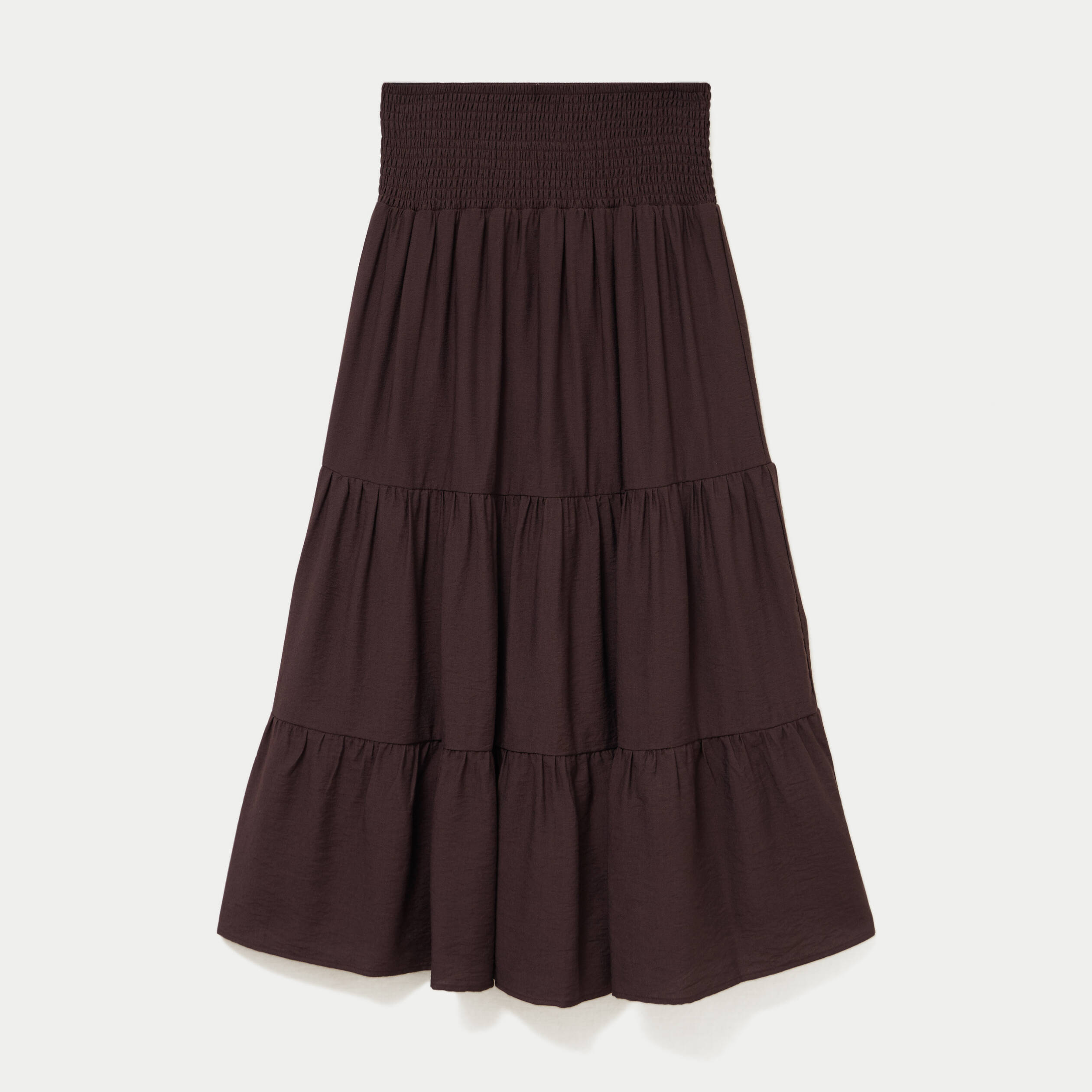 Jupon &eacute;vas&eacute; taille haute marron fonc&eacute; femme