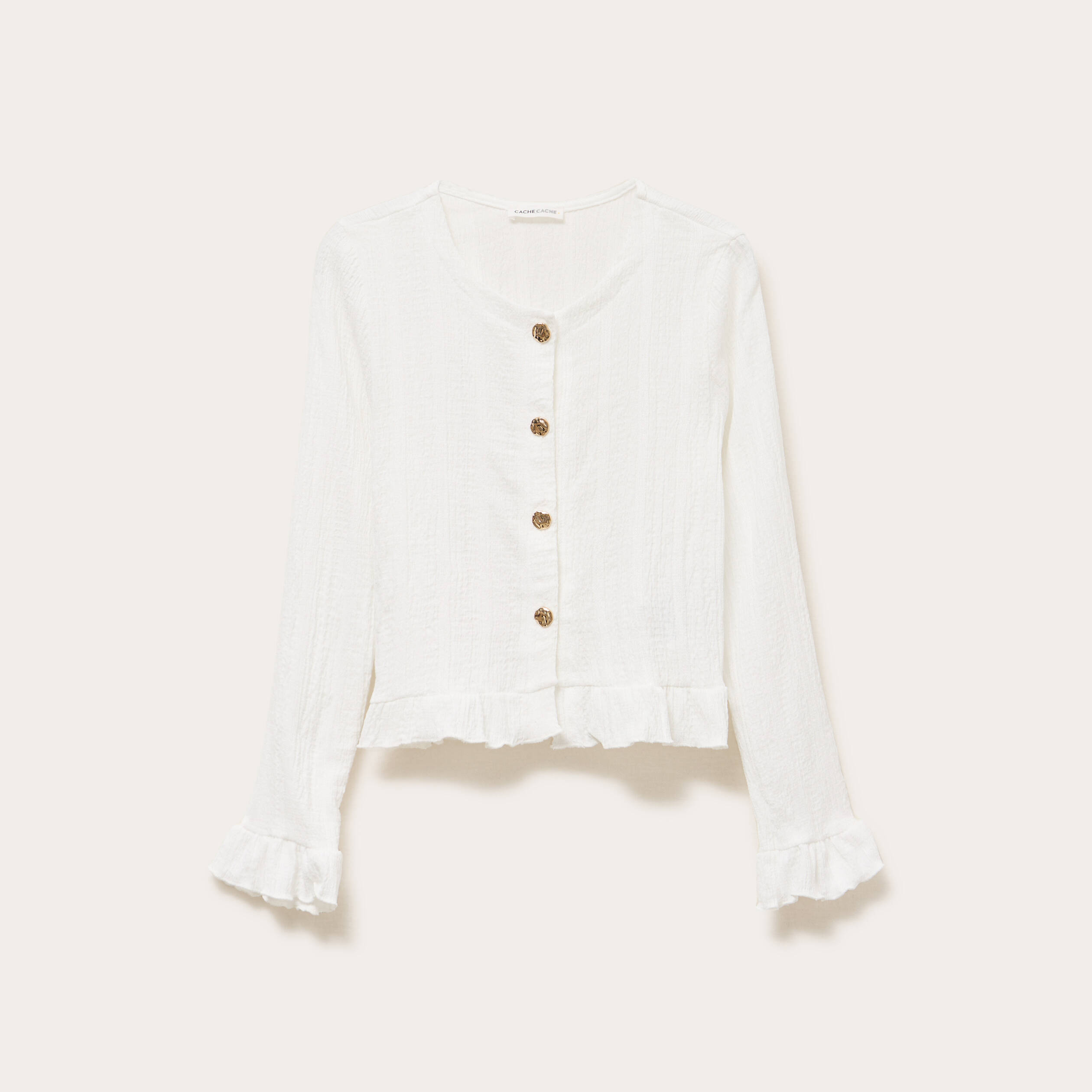 Gilet col rond manches longues ecru femme