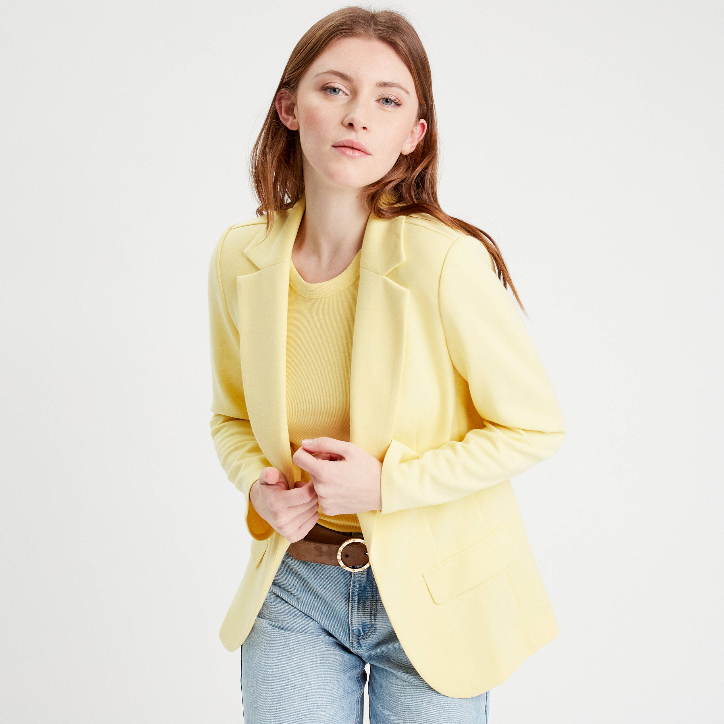 Veste blazer cintrée jaune clair femme