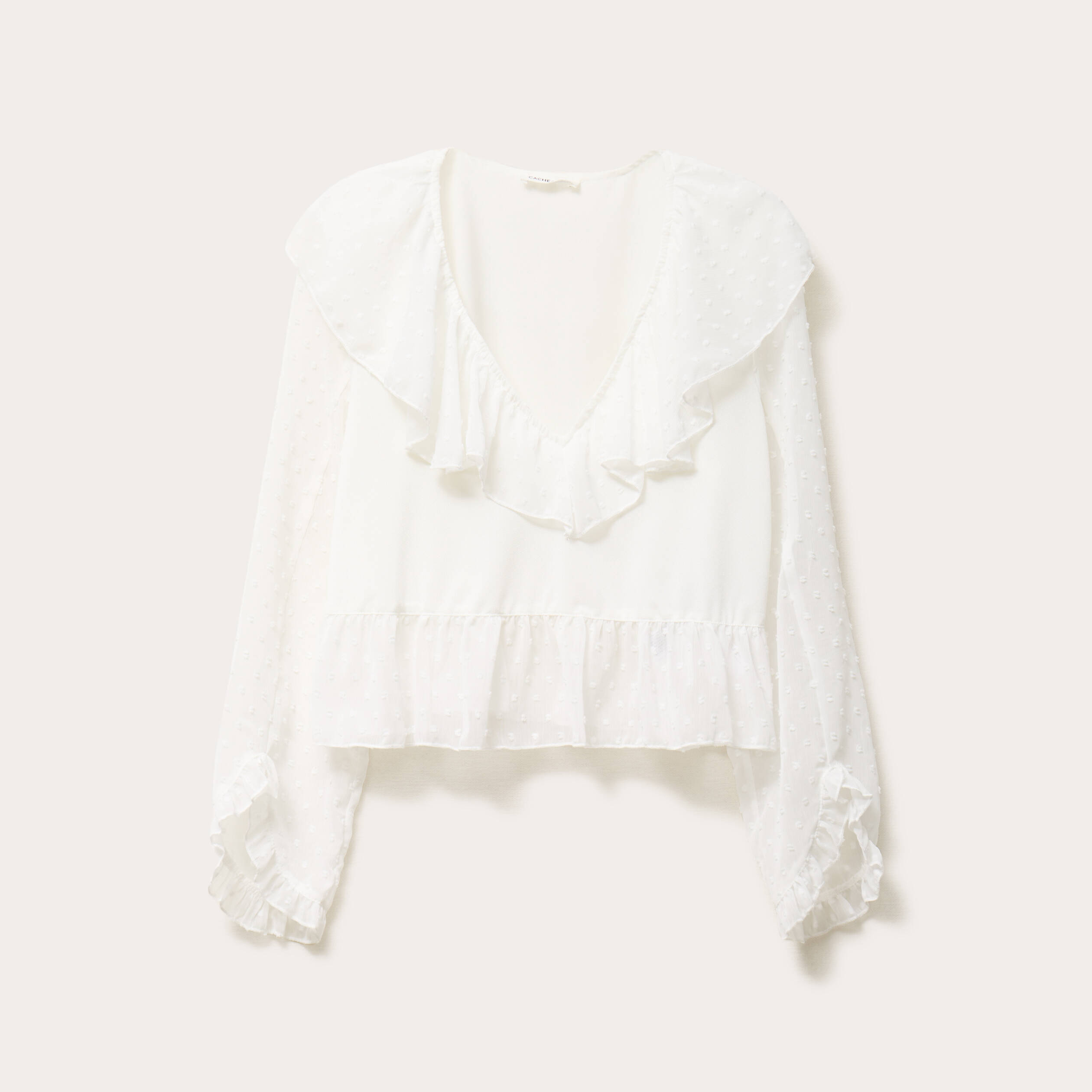 Blouse bi-mati&egrave;re oversize col v ecru femme