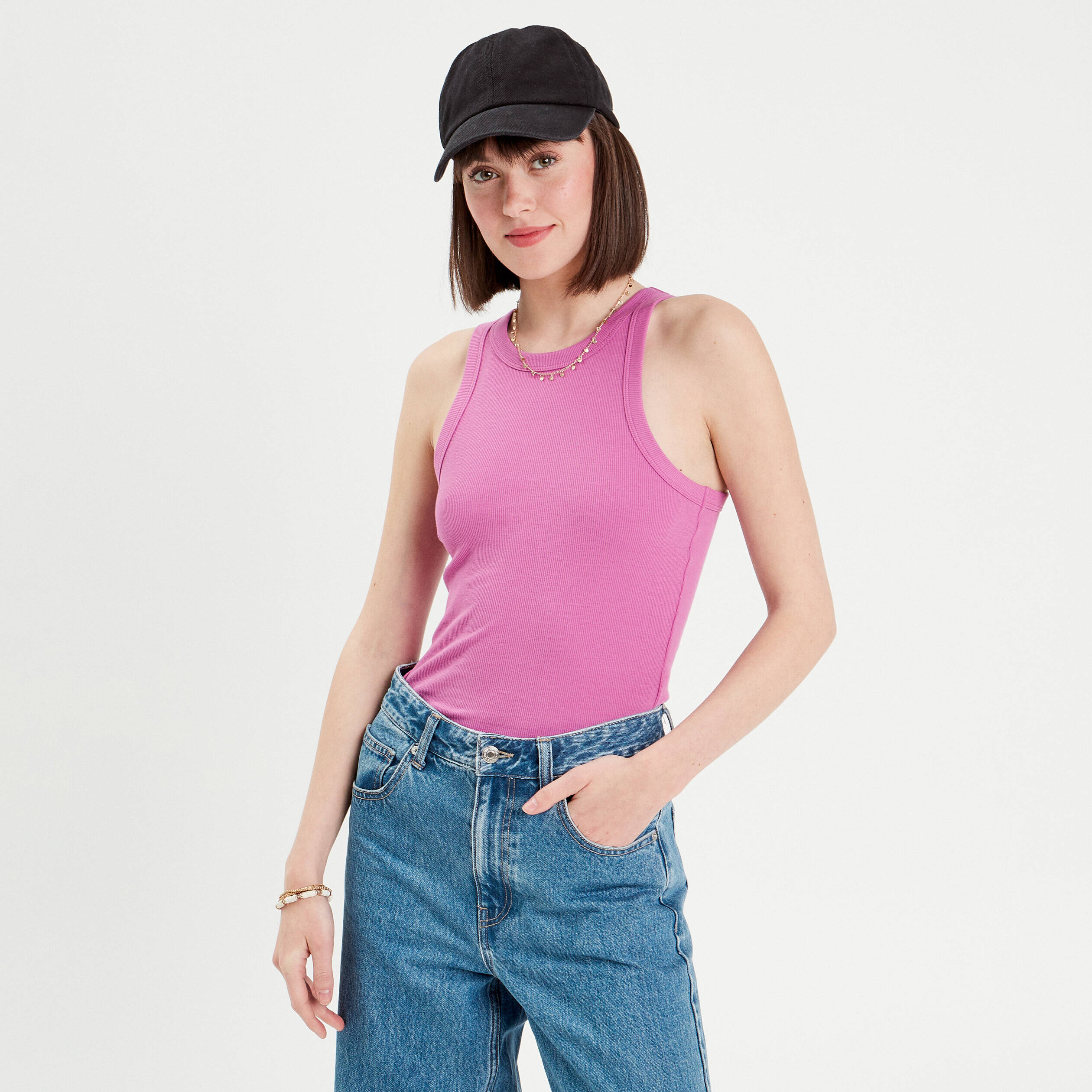 debardeur cotele violet fonce femme Débardeur côtelé violet foncé femme
