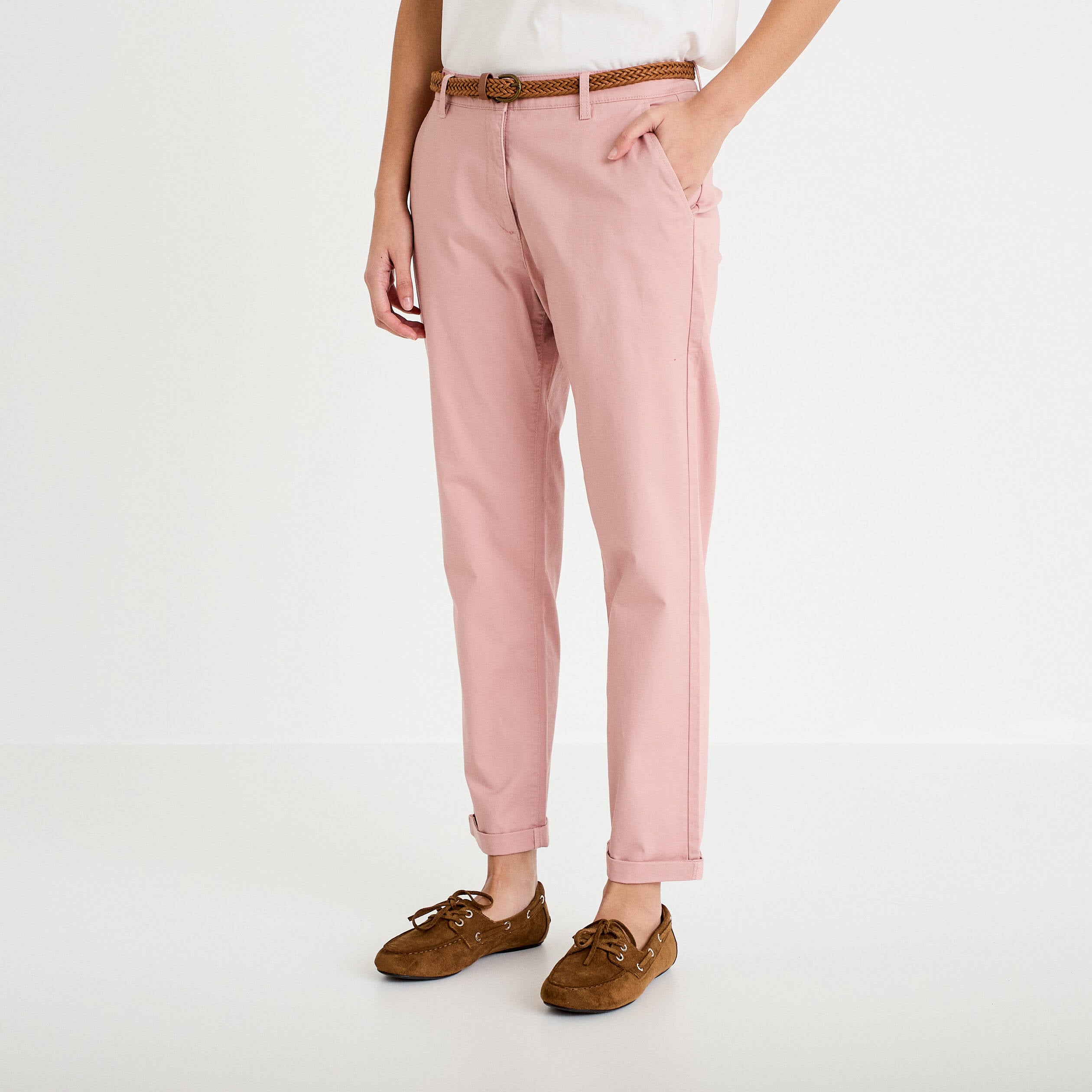 Pantalon chino 7/8&egrave;me rose pastel femme