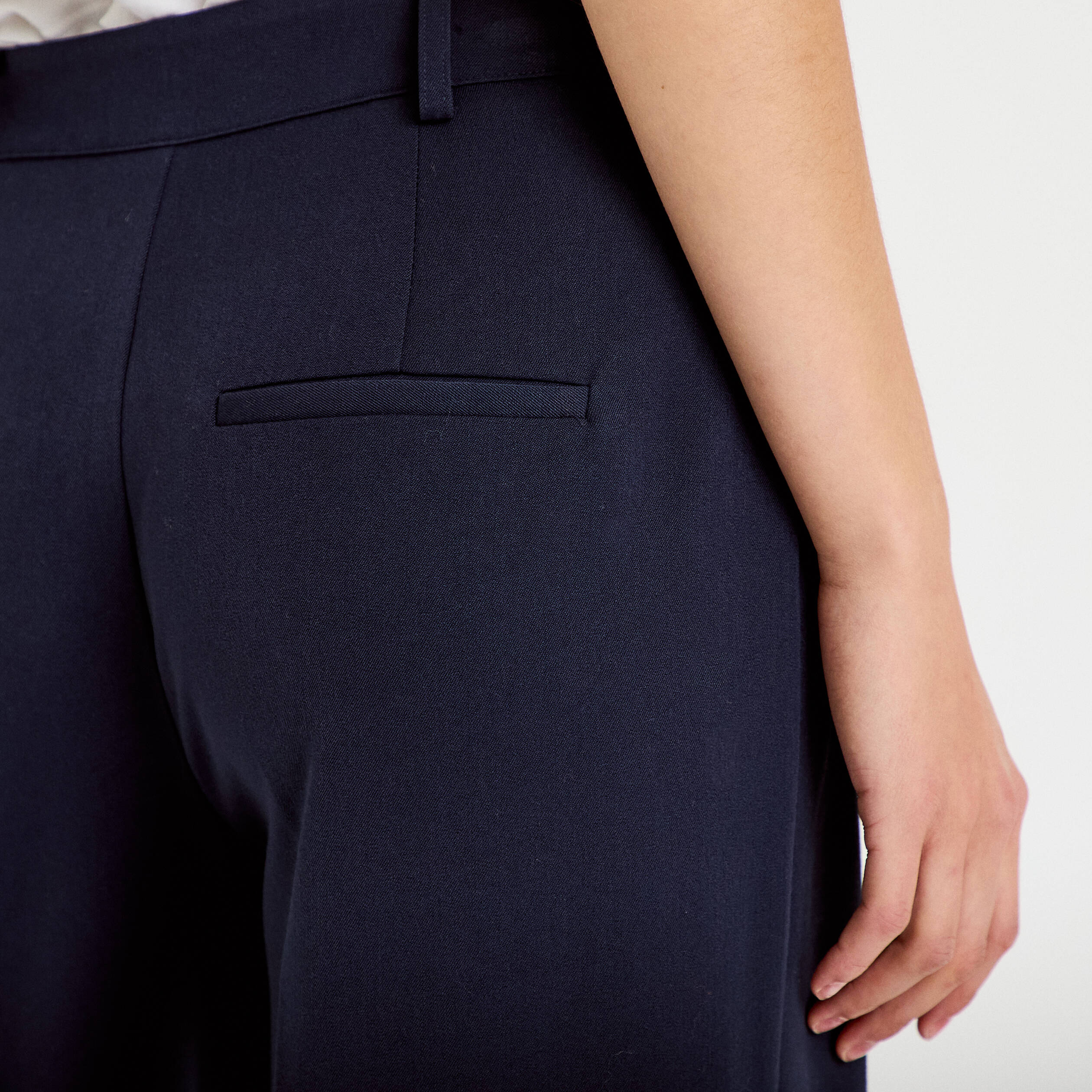 Pantalon large taille haute bleu marine femme