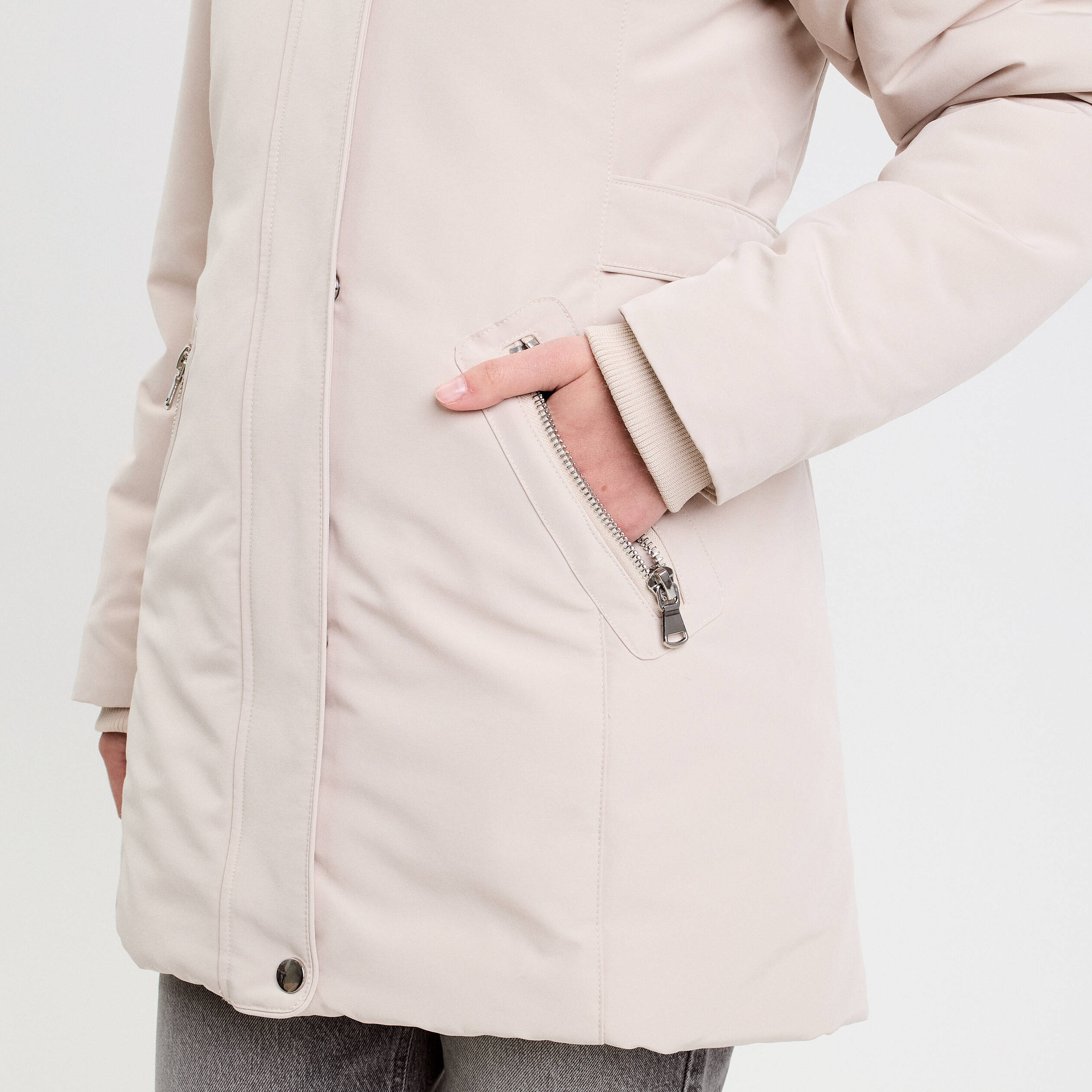 Parka &agrave; capuche fausse fourrure ecru femme