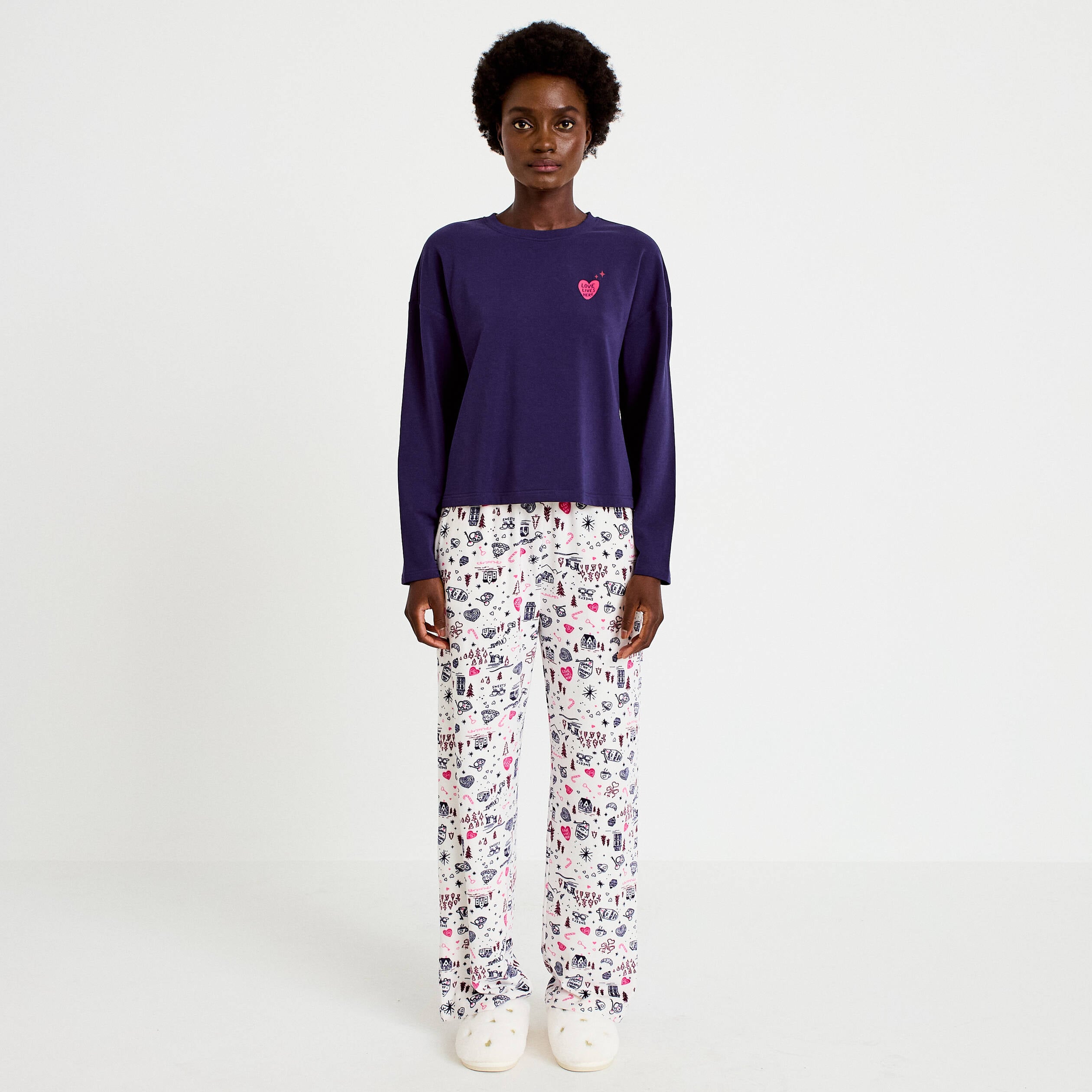 Pyjama manches longues blanc femme