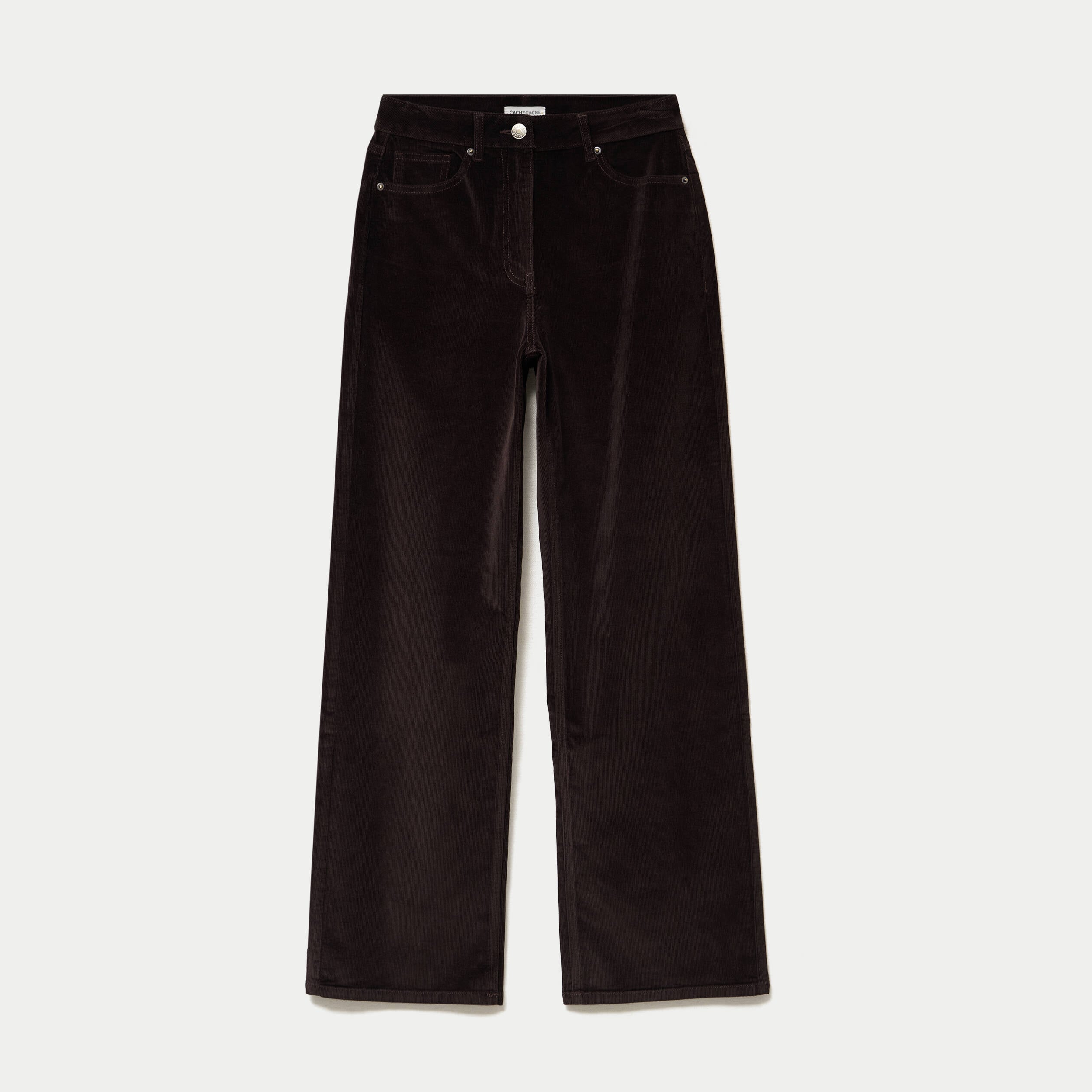 Pantalon bootcut taille haute velours marron fonc&eacute; femme