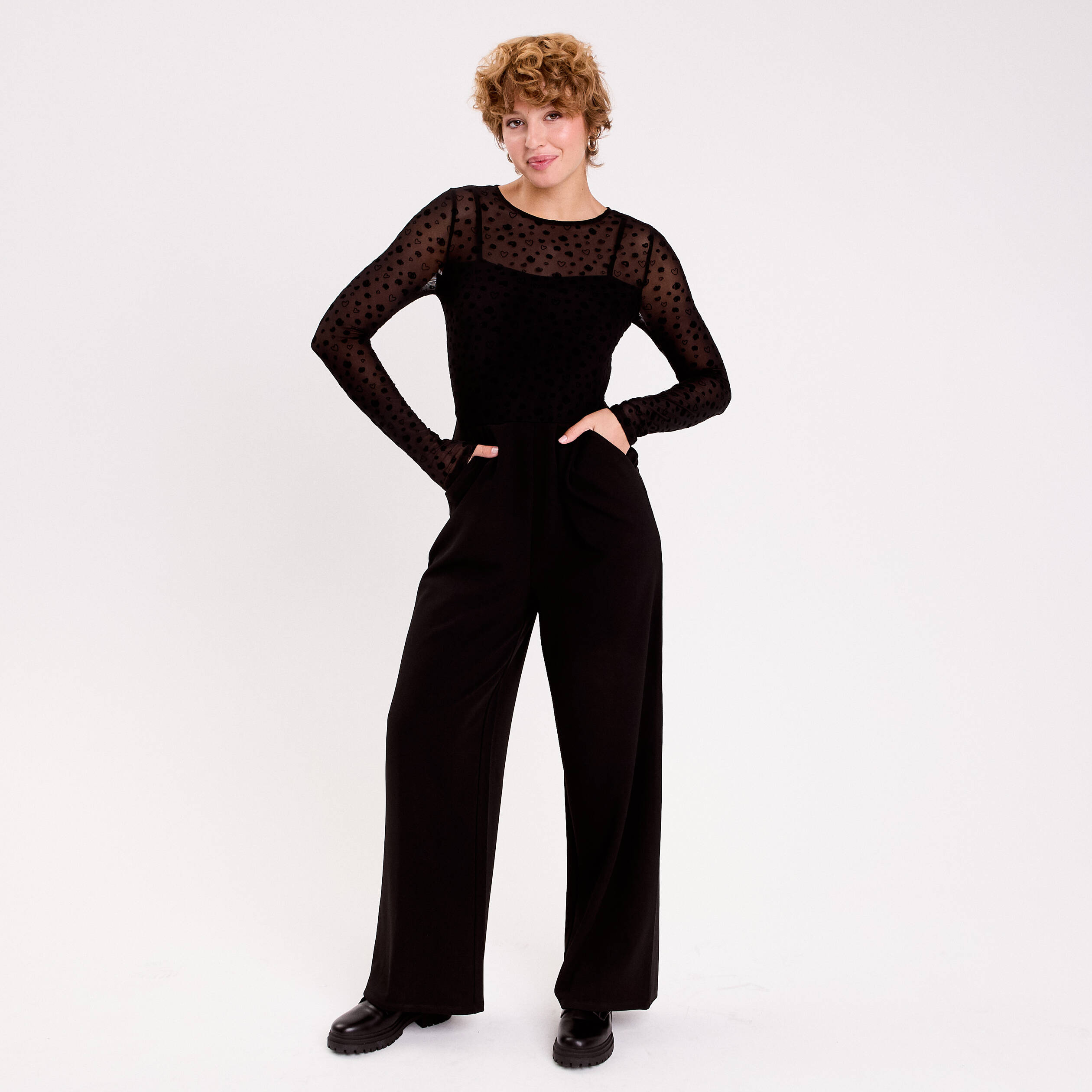 Combinaison aspect dentelle noir femme